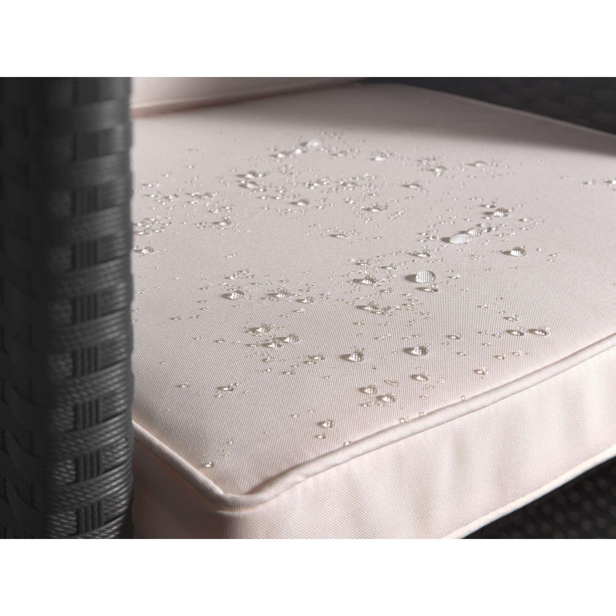 BEST MOBILIER Cuba - salon de jardin encastrable 12 places - en résine tressée - noir avec coussins beiges + housse de protection