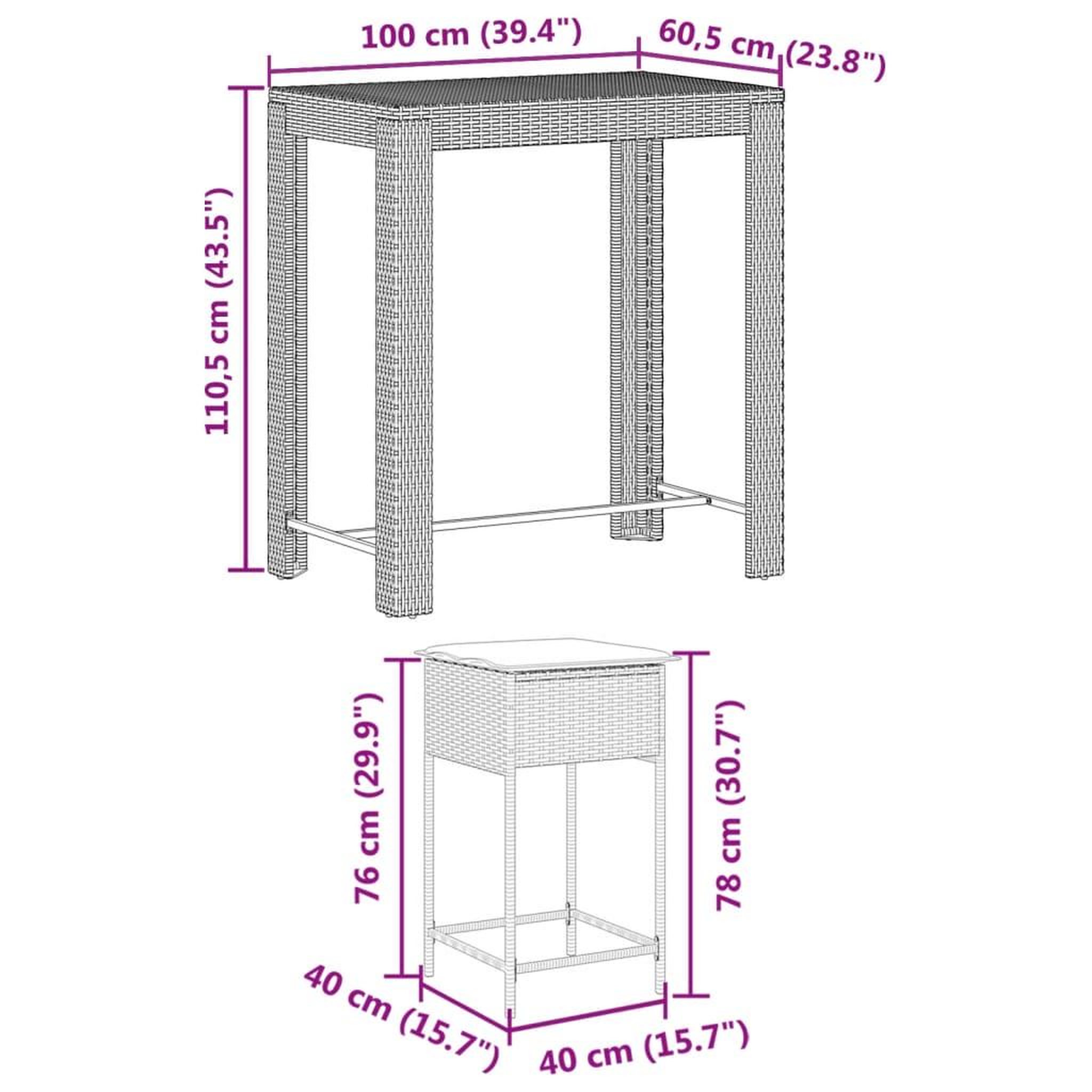 Voir la diapositive 6 : VIDAXL Ensemble de bar de jardin avec coussins 5 pcs marron poly rotin