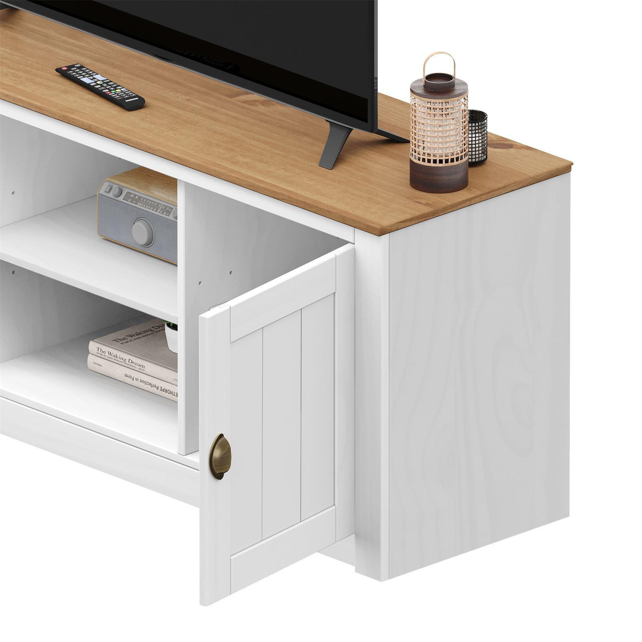 Voir la diapositive 6 : IDIMEX Meuble TV BOLTON 2 portes et 2 niches, en pin massif