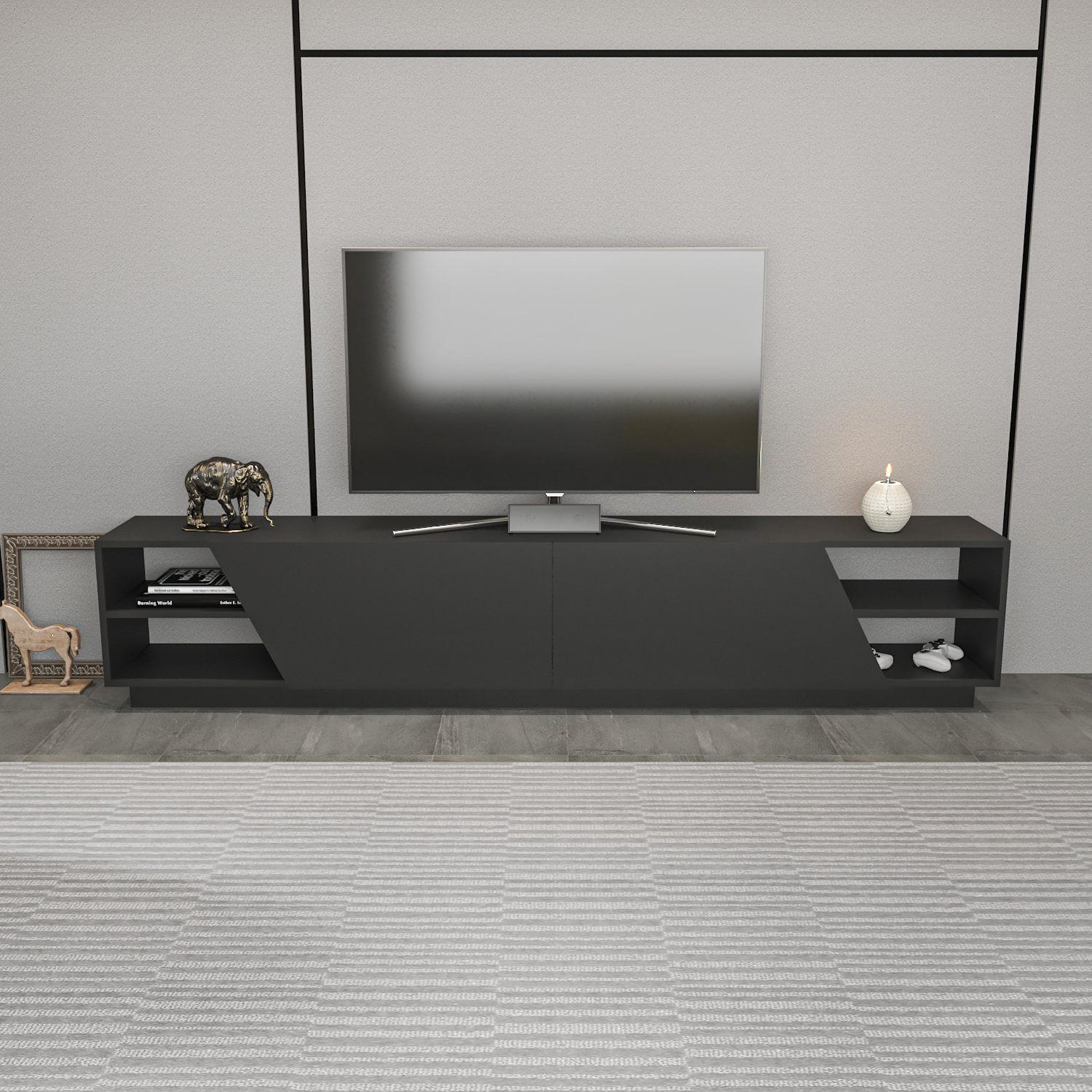 Voir la diapositive 2 : Habitat et Jardin Meuble tv en bois  rhodes  - 240 x 37 x 47 cm - gris anthracite