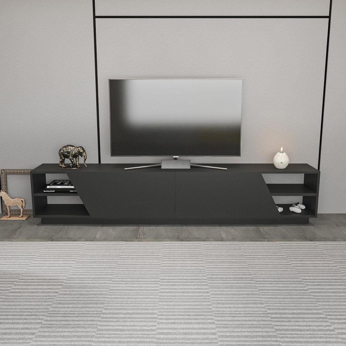 Habitat et Jardin Meuble TV en bois  Rhodes  - 240 x 37 x 47 cm - Gris anthracite