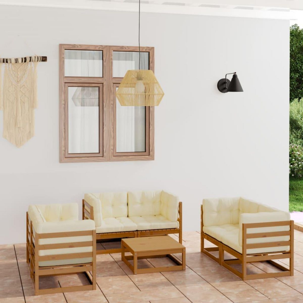 VIDAXL Salon de jardin 7 pcs avec coussins Bois de pin massif