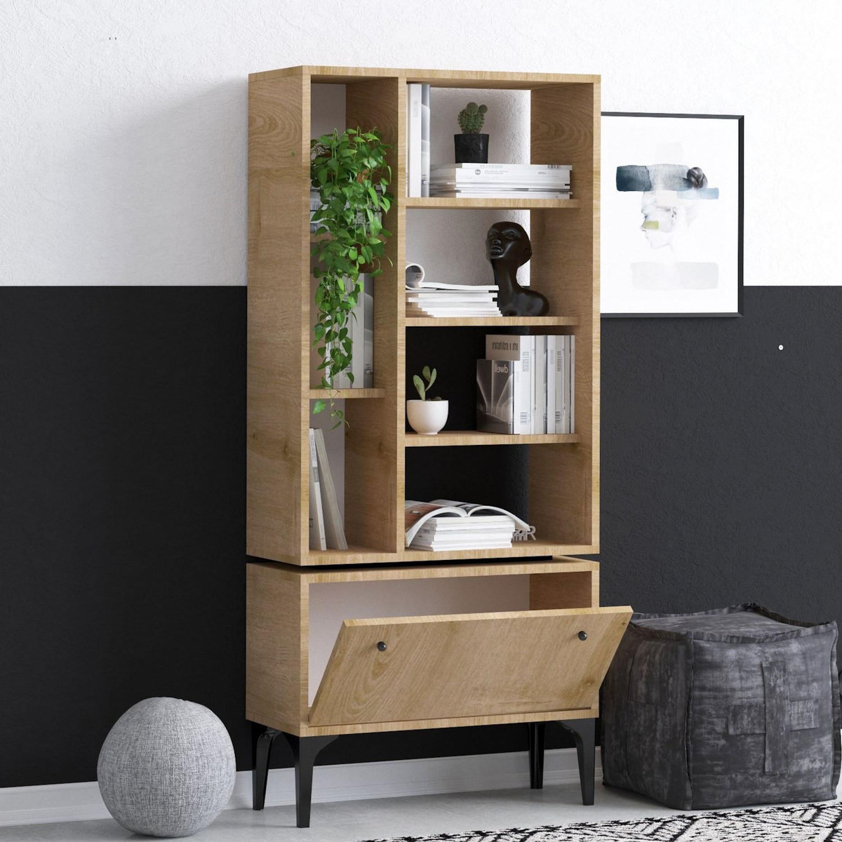 Habitat et Jardin Bibliothèque en bois  Fix  - 65 x 30 x 160 cm - Chêne, Noir