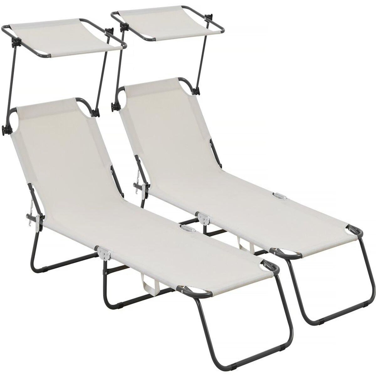 Habitat et Jardin Lot de 2 bain de soleil pliable  Lazy  - Avec pare soleil - Beige