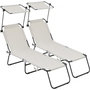 Voir la diapositive 1 : Habitat et Jardin Lot de 2 bain de soleil pliable  Lazy  - Avec pare soleil - Beige