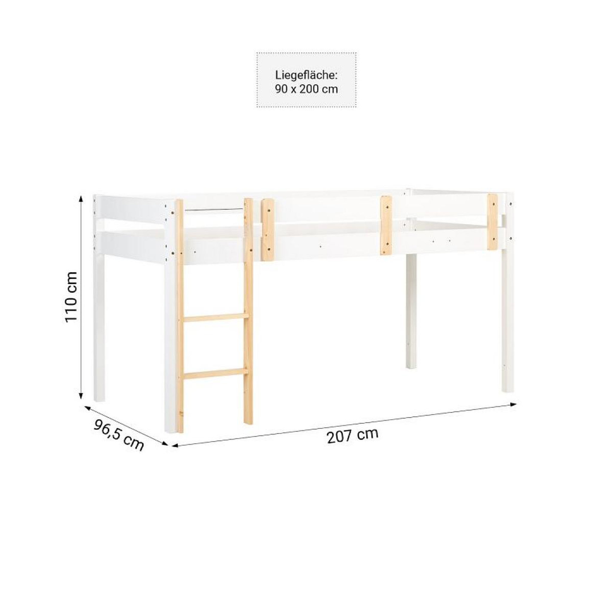 Voir la diapositive 3 : HomeStyle4U Lit 90x200 enfant blanc naturel