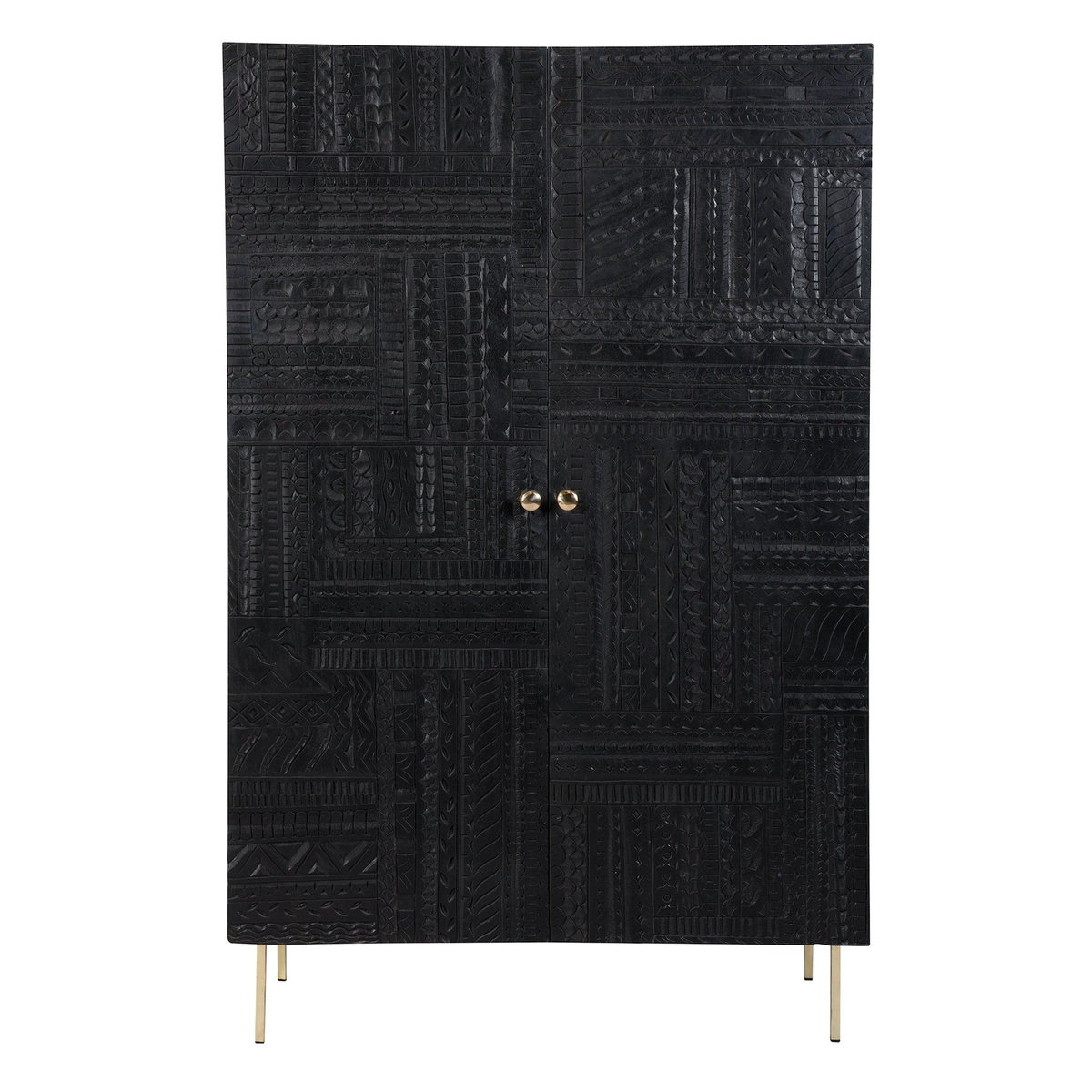 Rendez vous déco Armoire gravée en bois noir et métal doré-Chimane