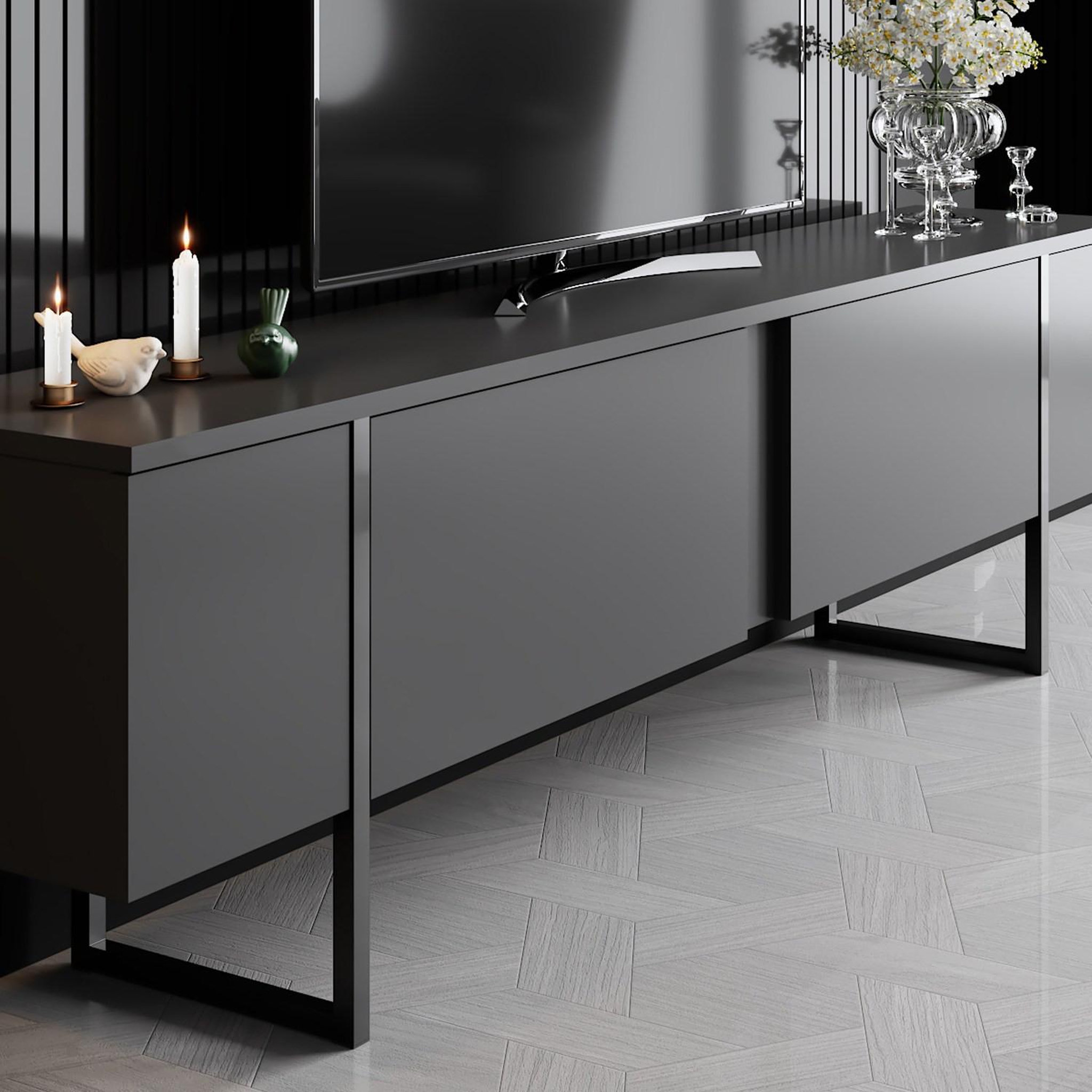Voir la diapositive 4 : Habitat et Jardin Meuble tv en bois  luxe  - 180 x 30 x 50 cm - noir