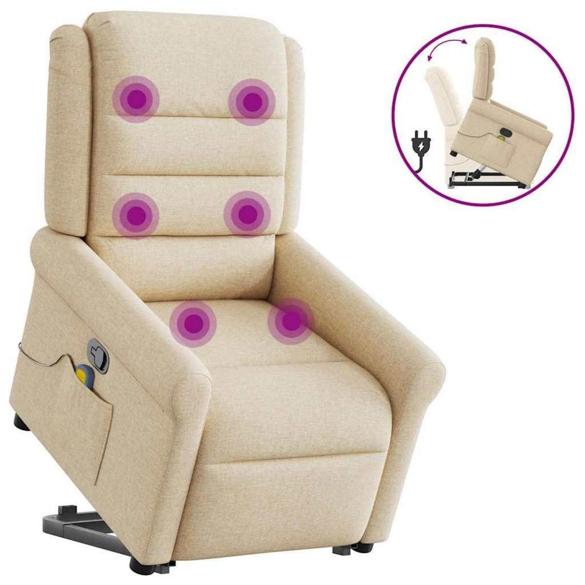 VIDAXL Fauteuil inclinable de massage Creme Tissu