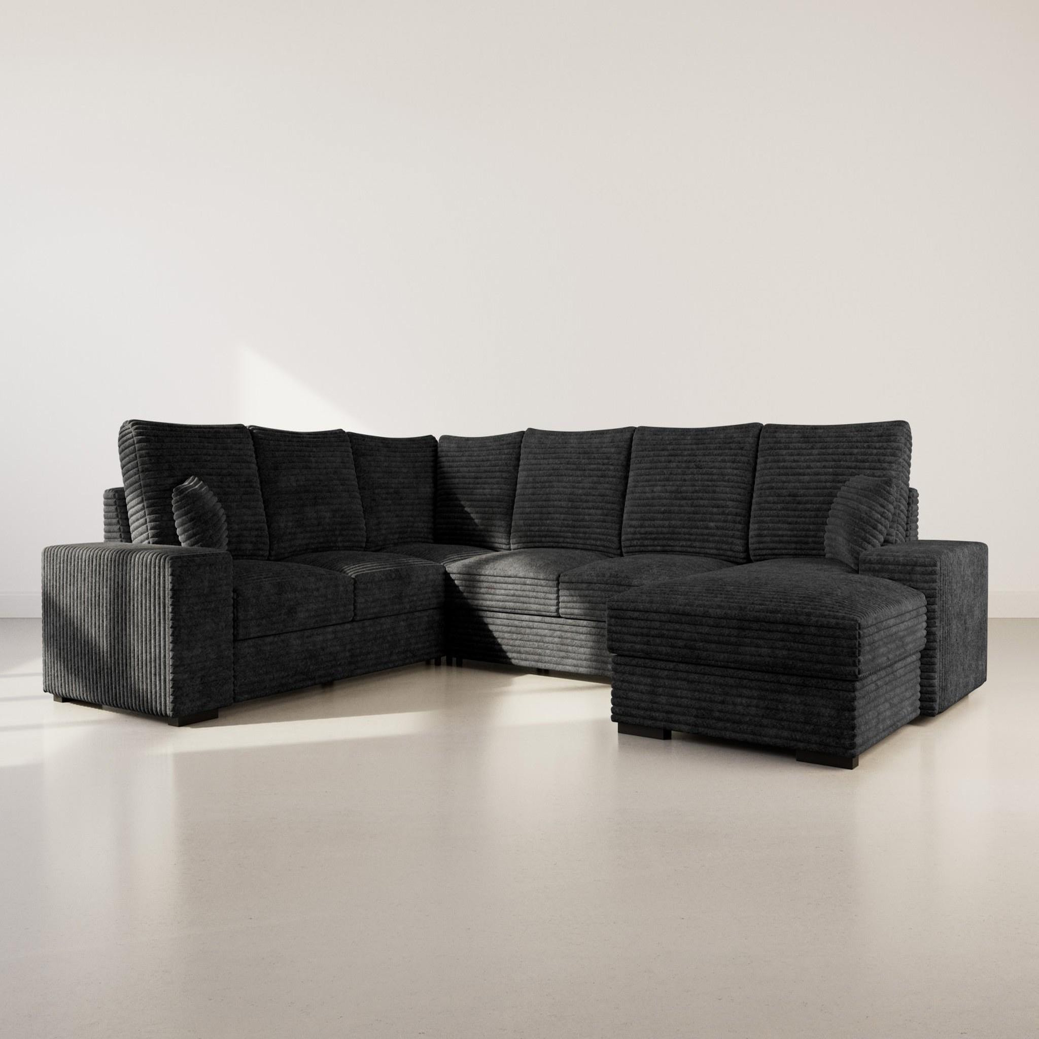 Voir la diapositive 1 : BEST MOBILIER Lorie - canapé panoramique d'angle gauche 7 places convertible en velours côtelé grosse côte avec coffre