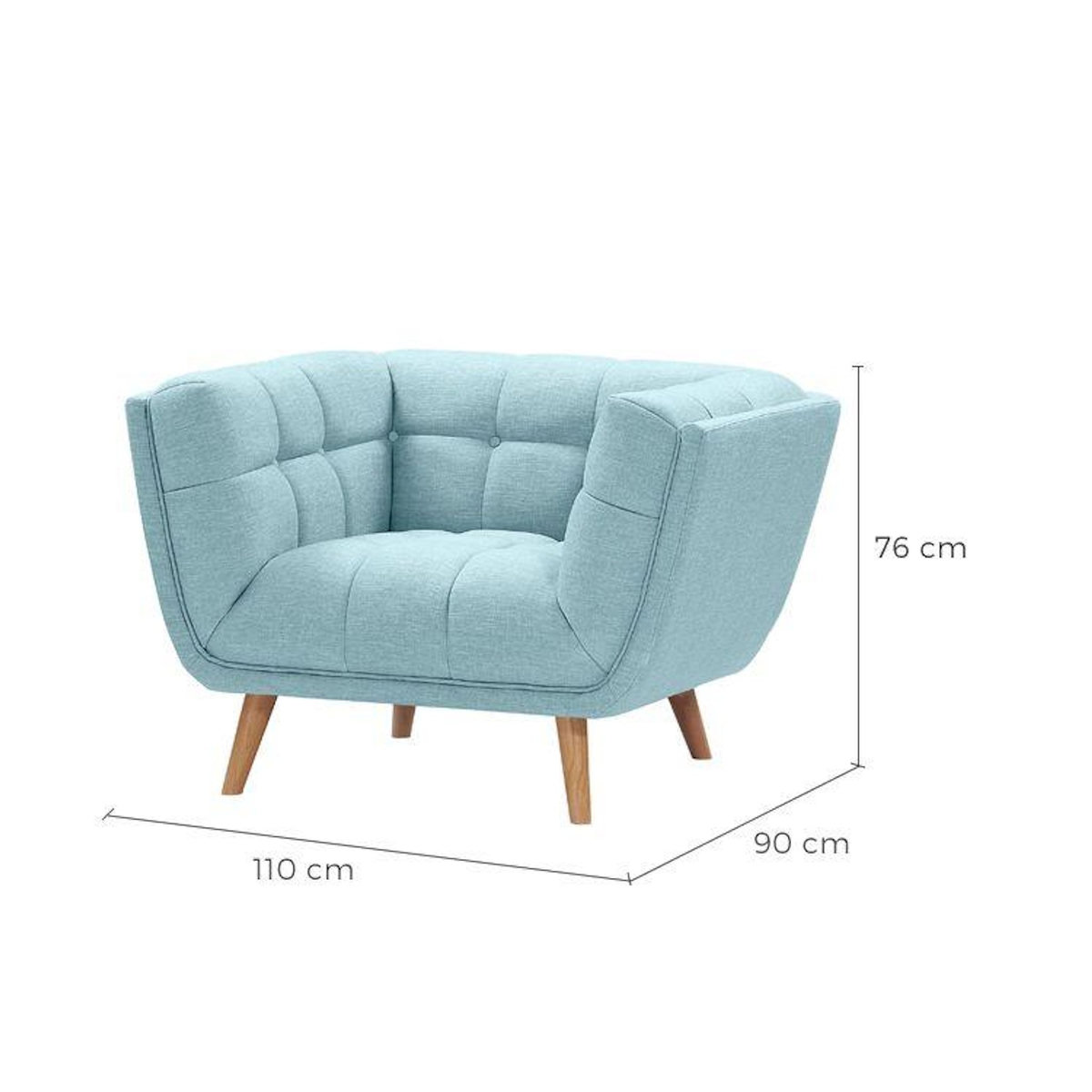 Rendez vous déco Fauteuil capitonné en tissu bleu clair-Carmen