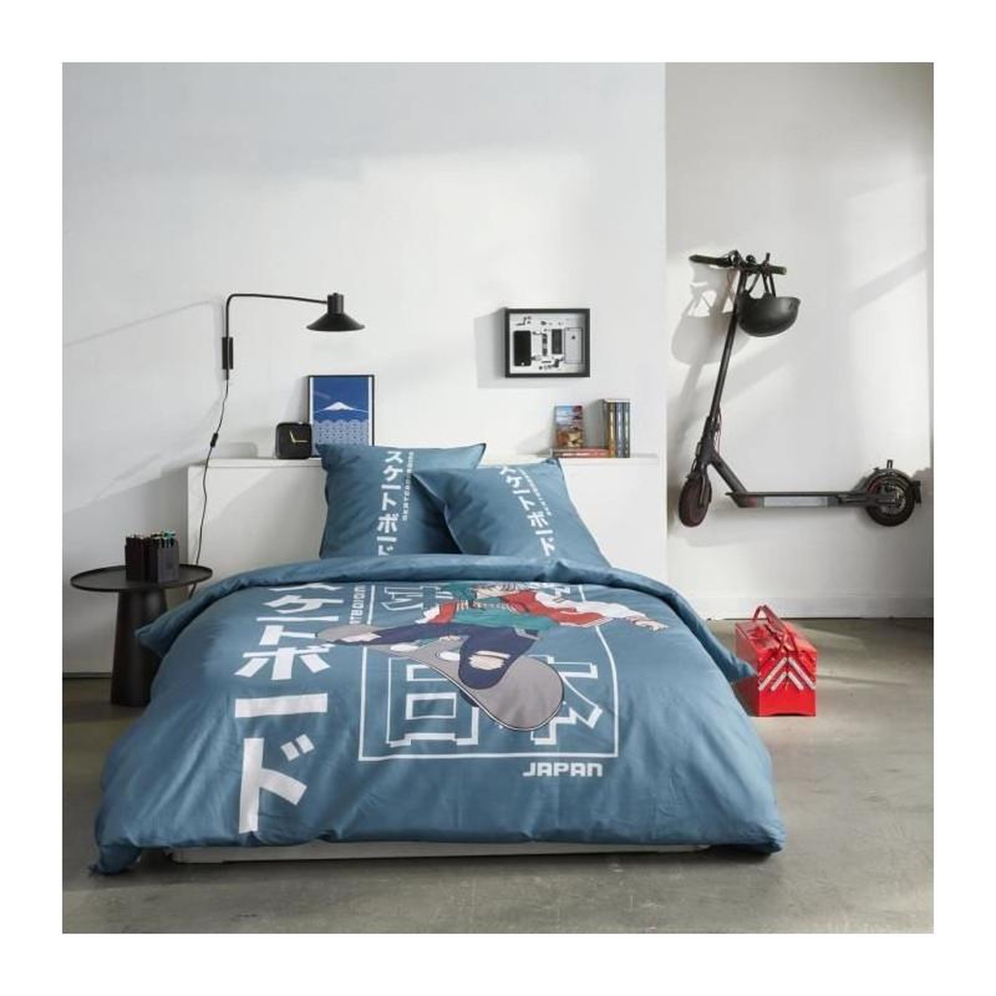 Today Parure de lit - TODAY - JAVA - 2 personnes - 240x220 cm - Coton - Imprimé Japan - Bleu