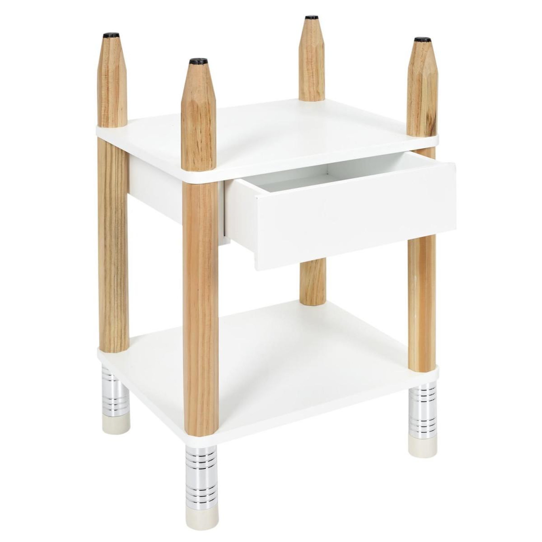 Voir la diapositive 1 : HOME DECO KIDS Table de chevet 1 tiroir  crayon  51cm blanc