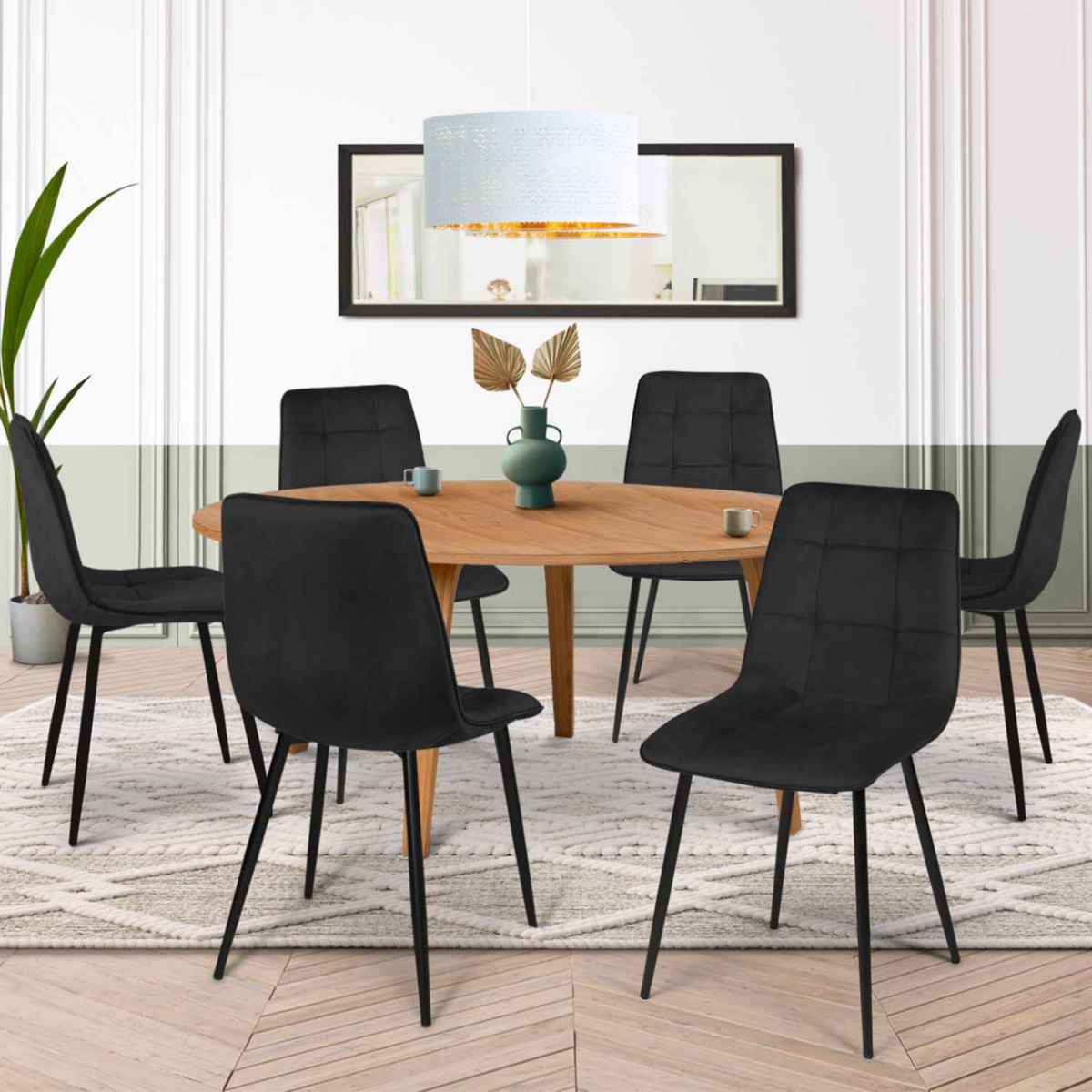 ID MARKET Lot de 6 chaises MILA en velours noir pour salle à manger