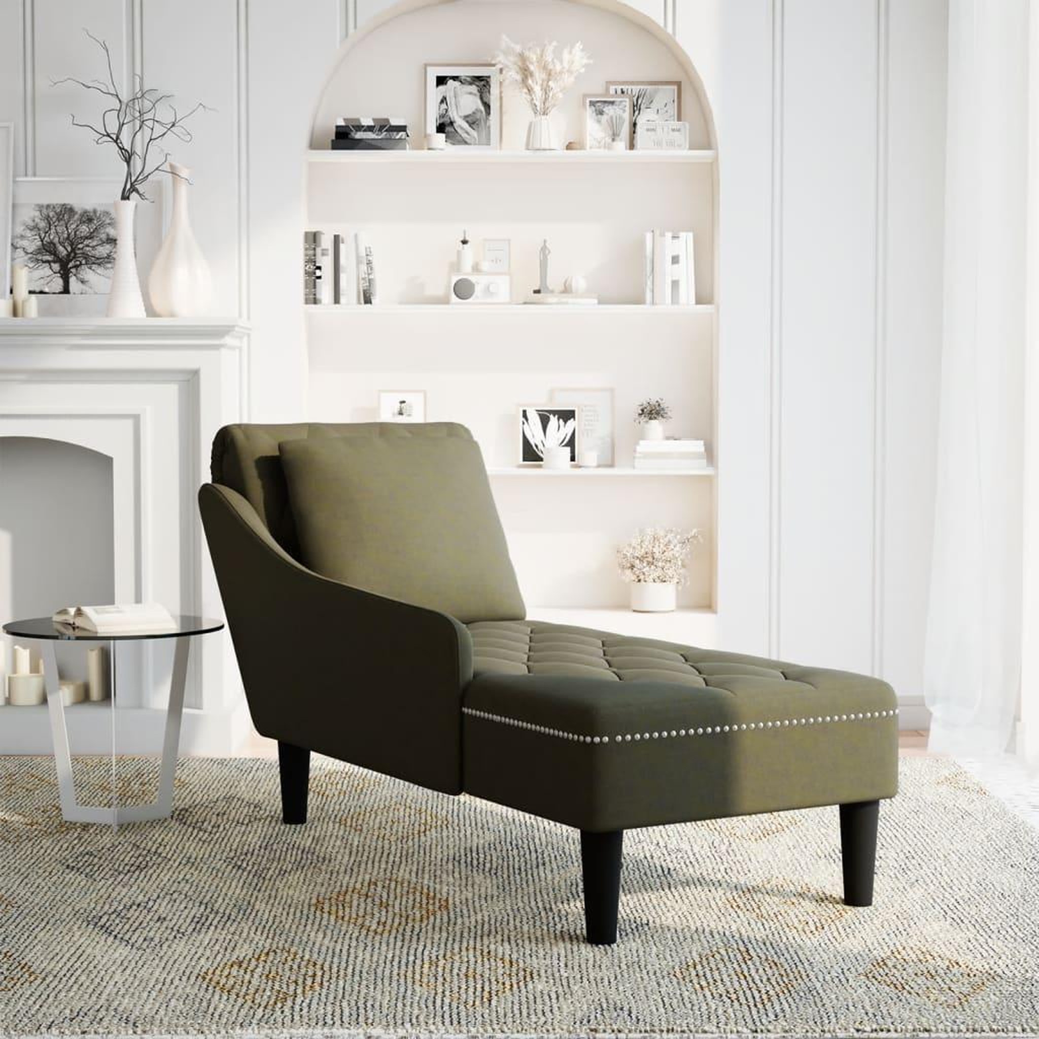 Voir la diapositive 2 : VIDAXL Fauteuil long et coussin/accoudoir droit vert armee similicuir