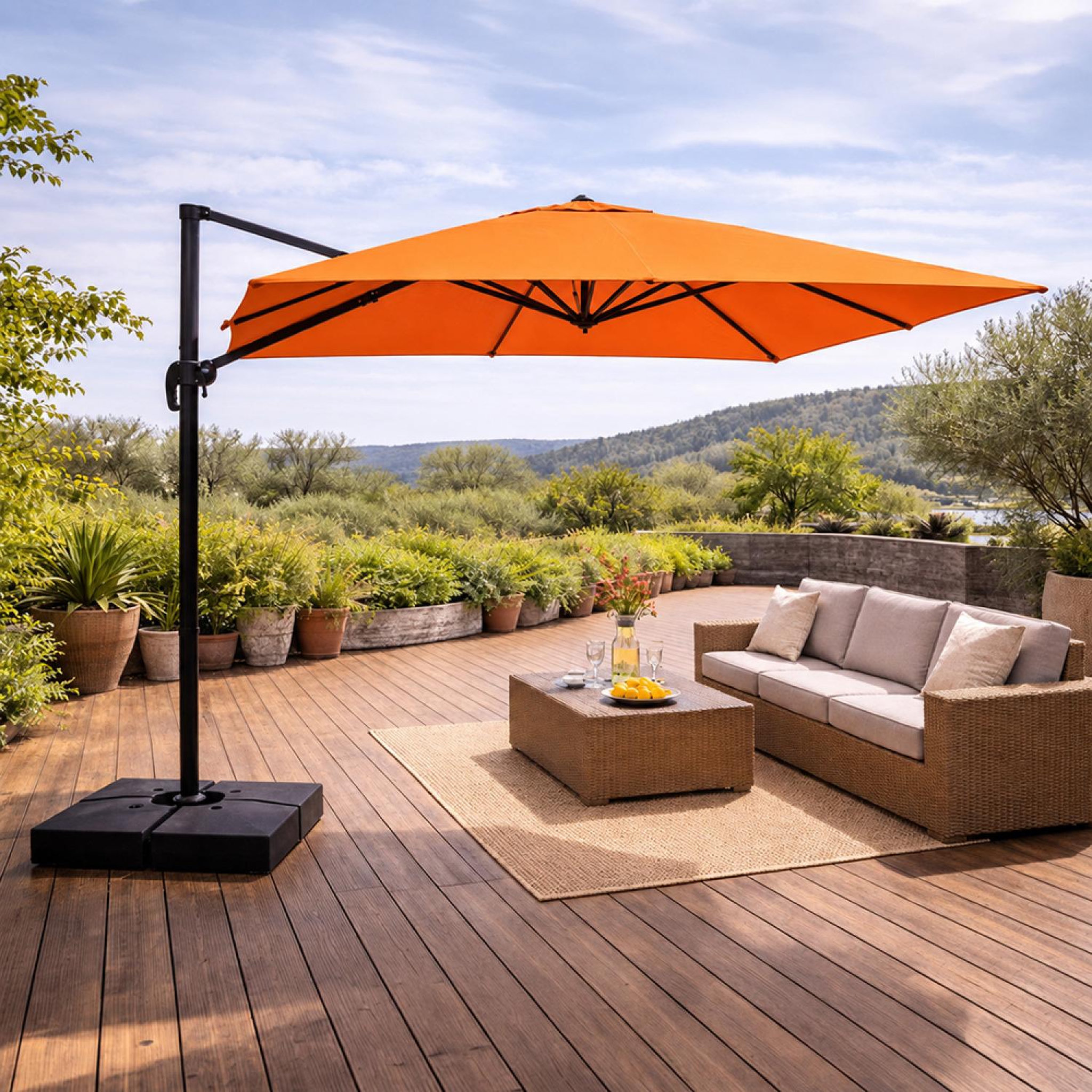 Voir la diapositive 2 : CONCEPT USINE Parasol rectangulaire 3x4 déporté rotatif orange en aluminium cezir