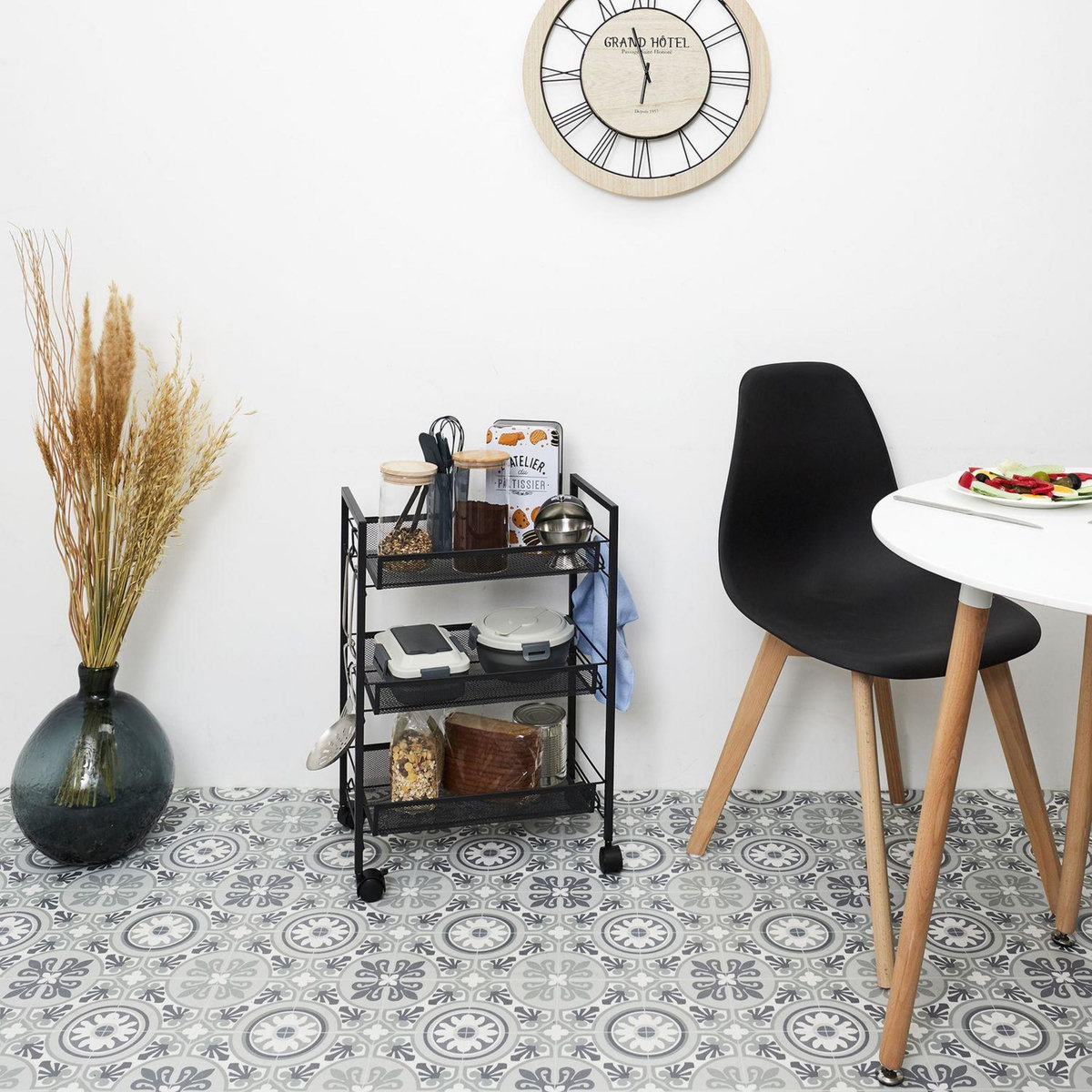 TOILINUX Desserte à roulettes 3 étages en métal - Noir