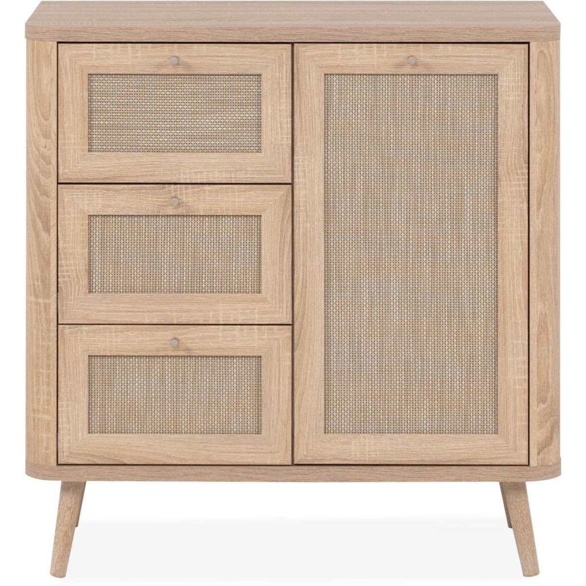 HOMIFAB Petit buffet cannage et effet bois naturel 81 cm - Padang