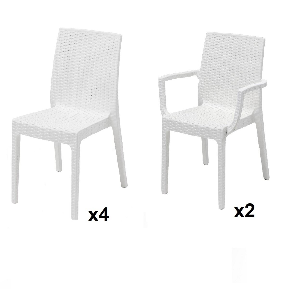 ARETA Lot de 4 chaises et de 2 fauteuils de jardin - Blanc - URANO