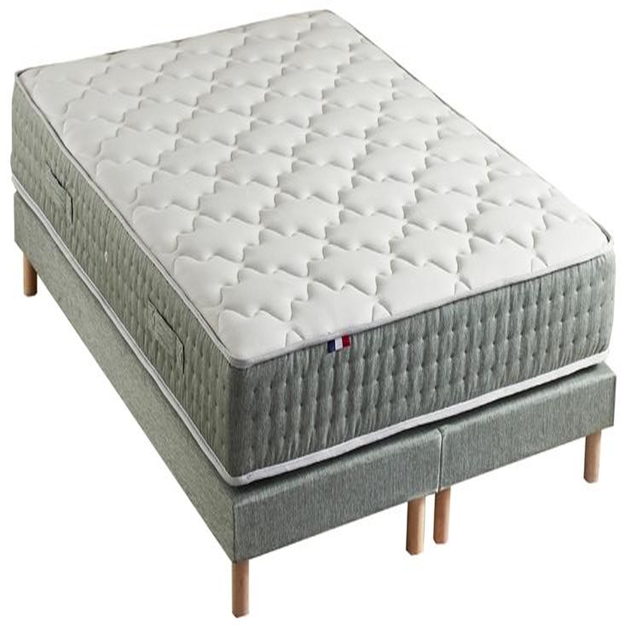 Voir la diapositive 1 : Ensemble matelas 792 Ressorts 7 zones Face hiver/été 160x200 cm + 2 sommiers 80x200 cm vert Céladon HYGGE
