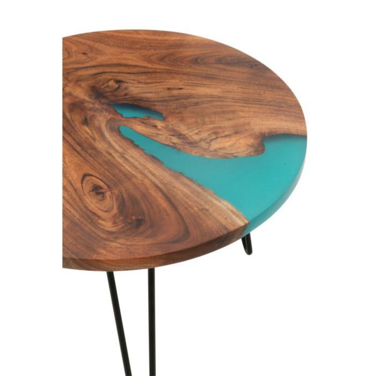 Paris Prix Table d'Appoint Ronde en Bois  Douglas  38cm Naturel & Bleu