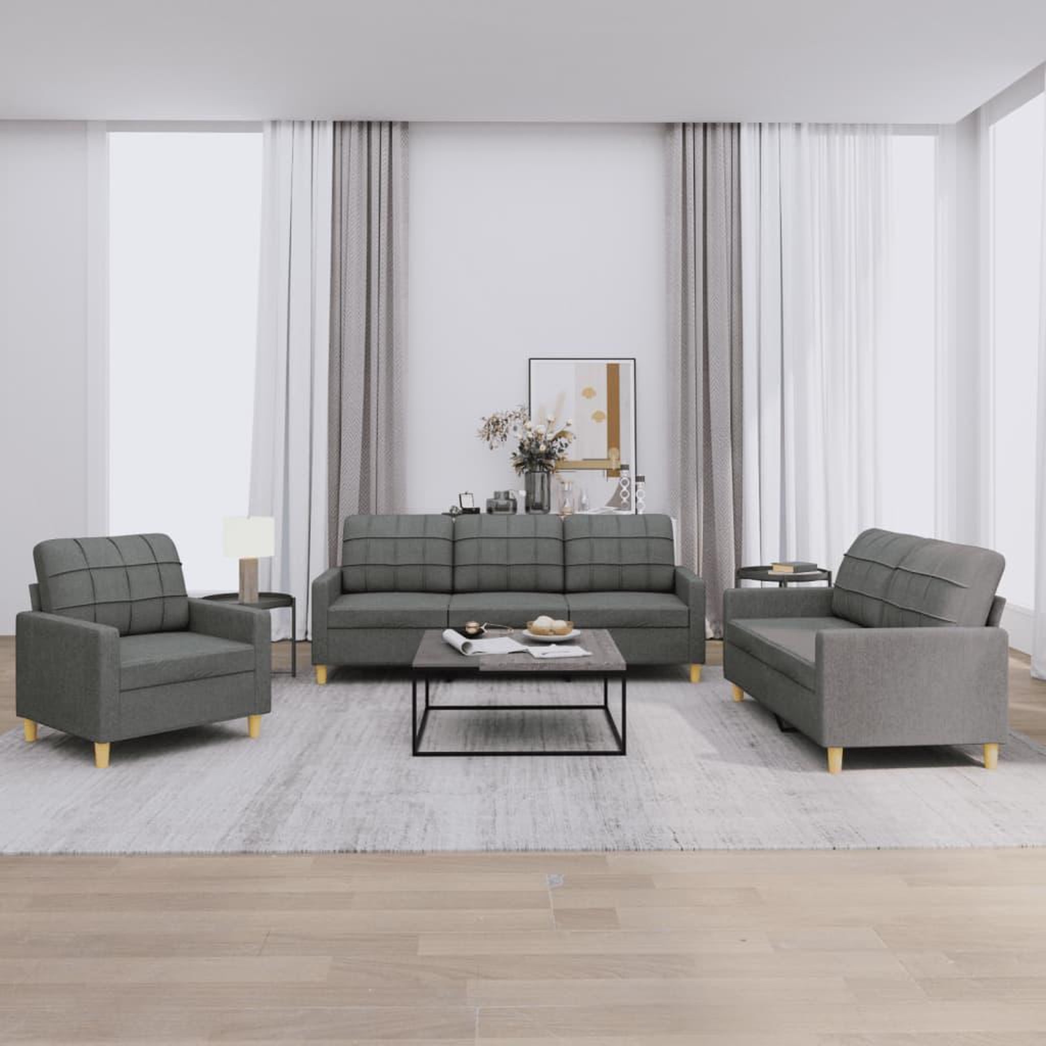VIDAXL Ensemble de canapes 3 pcs avec coussins Gris fonce Tissu