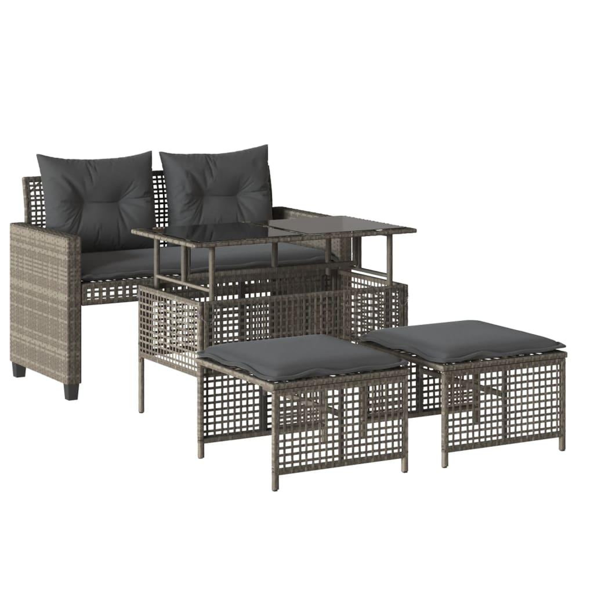 Voir la diapositive 2 : VIDAXL Salon de jardin avec coussins 4 pcs gris clair poly rotin verre