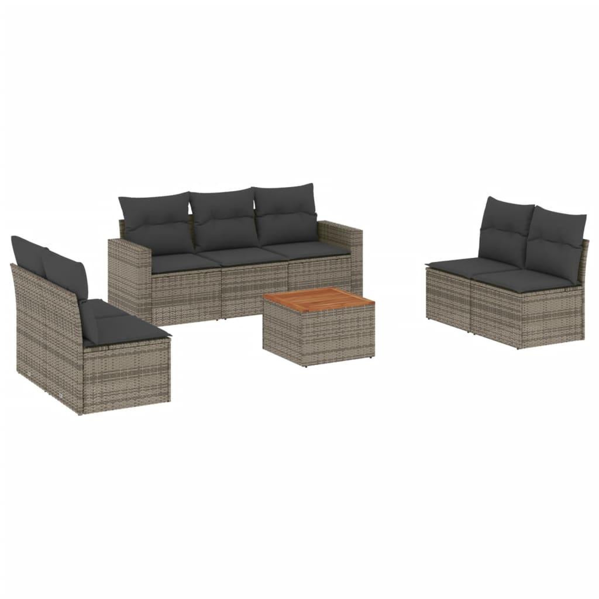 Voir la diapositive 2 : VIDAXL Salon de jardin 8 pcs avec coussins gris resine tressee