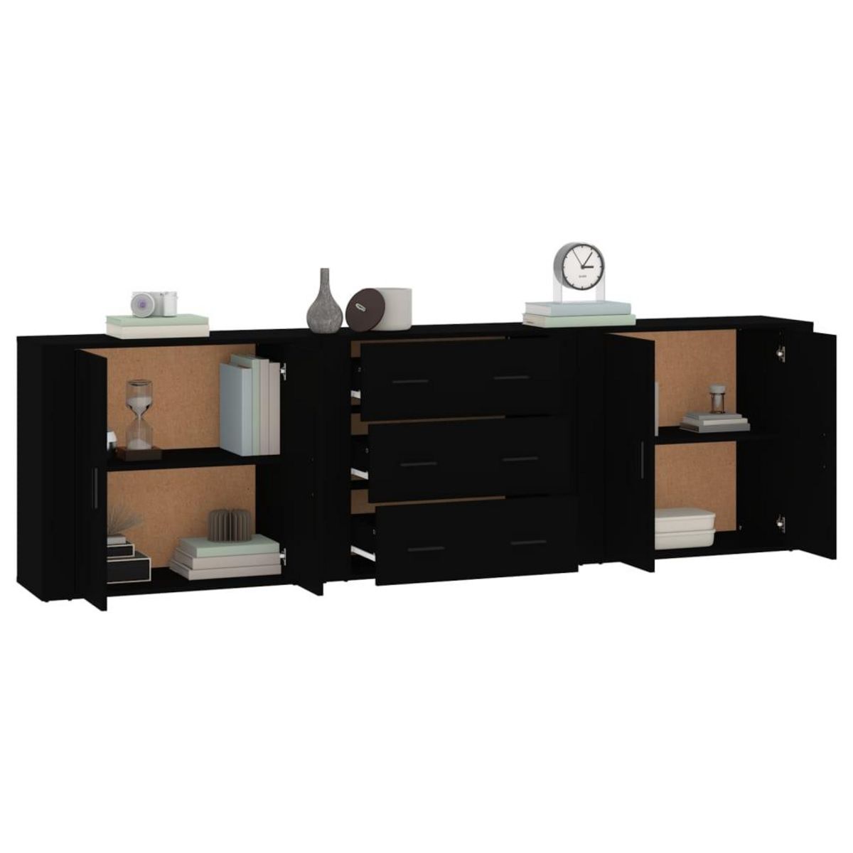 VIDAXL Buffets 3 pcs noir bois d'ingenierie