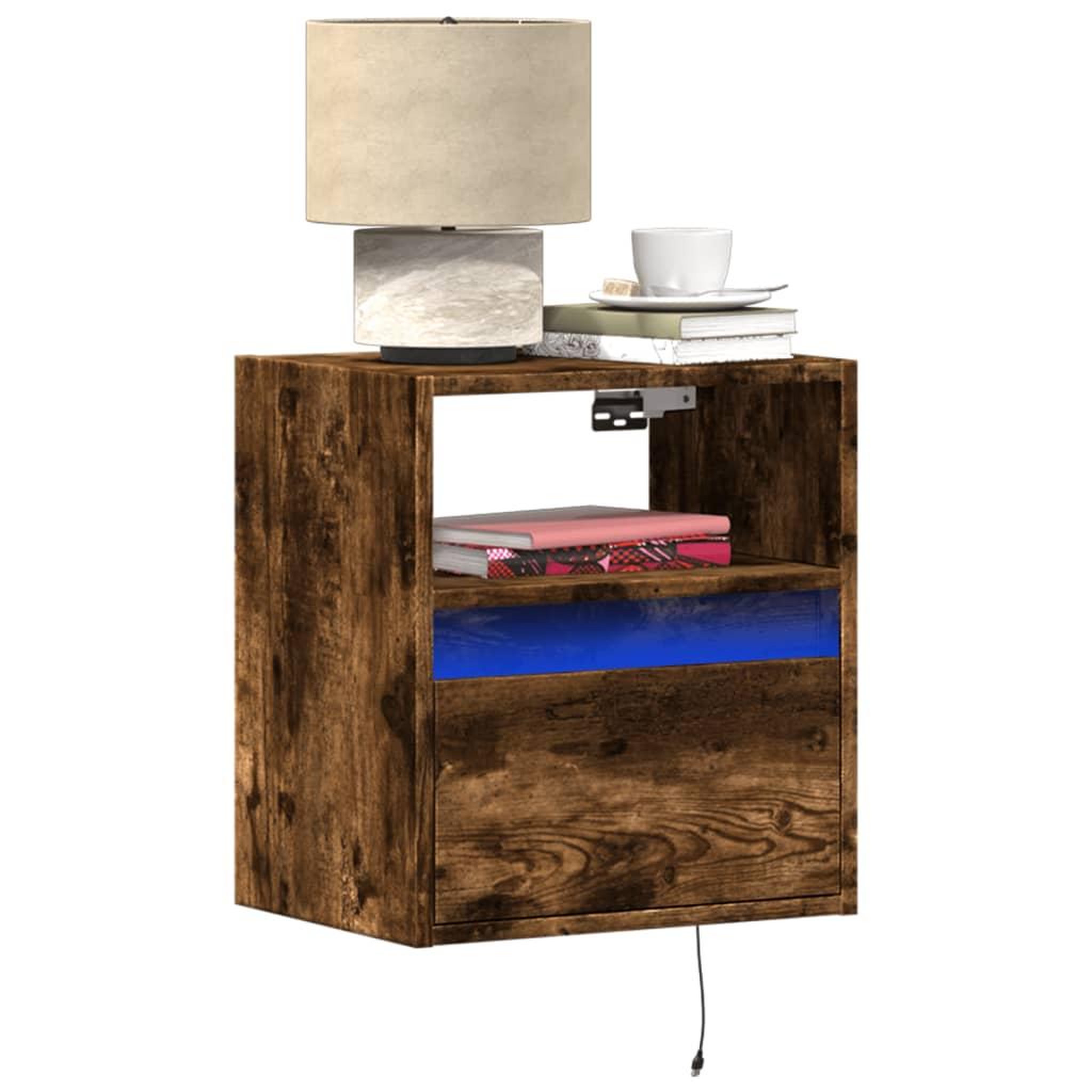 VIDAXL Table de chevet murale avec lumieres LED chene fume
