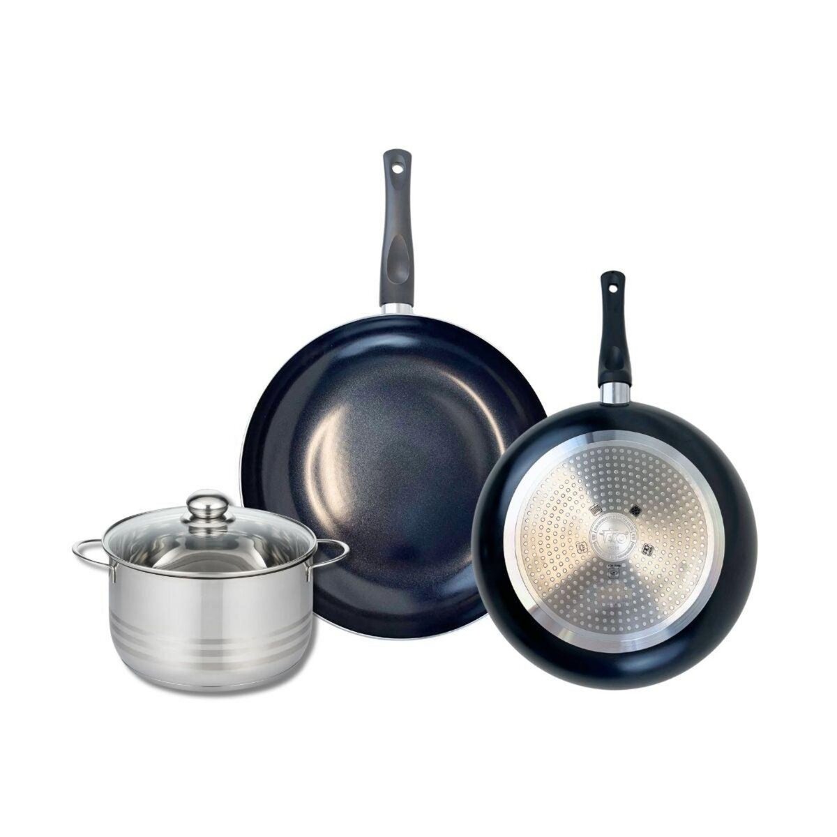 ELO Ensemble de 2 Poêles de cuisson 28 et 32 cm et 1 faitout 20 cm Elo Prima Brillant