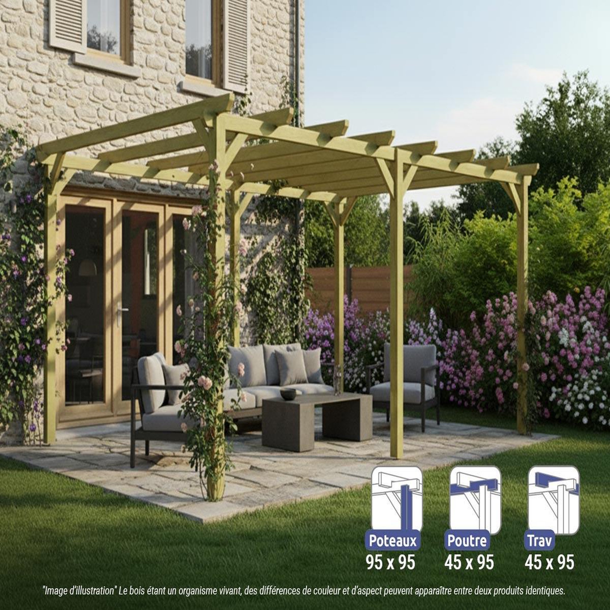 JARDIDECO Pergola massive en bois tours 600 x 420 cm - maderland