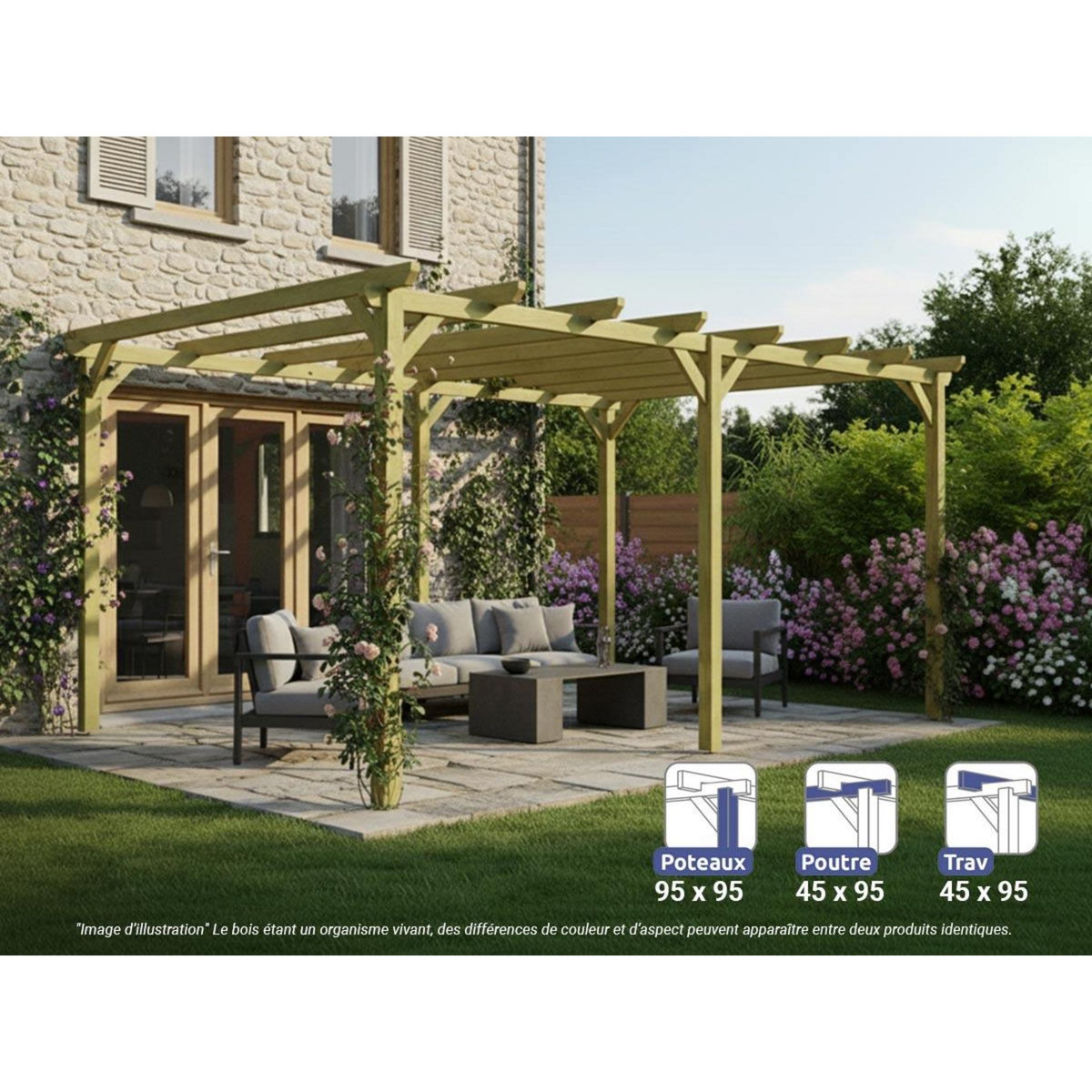 JARDIDECO Pergola massive en bois Tours 600 x 420 cm - Maderland