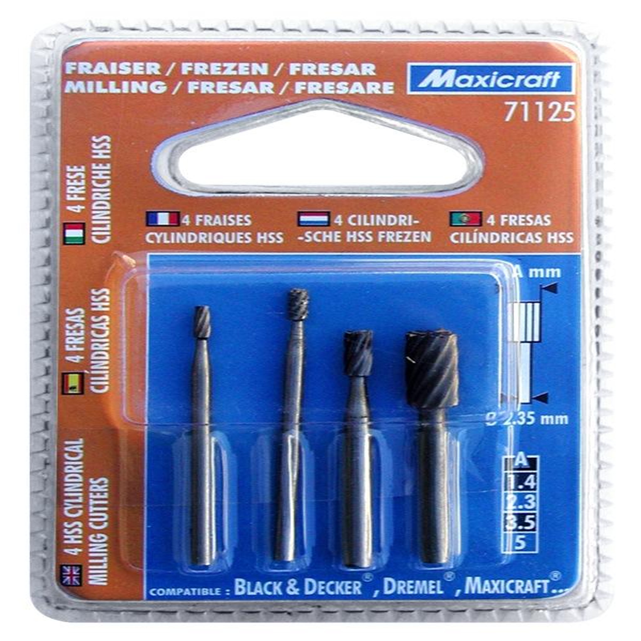 MAXICRAFT 4 fraises HSS cylindriques 1,4 à 5,0 mm
