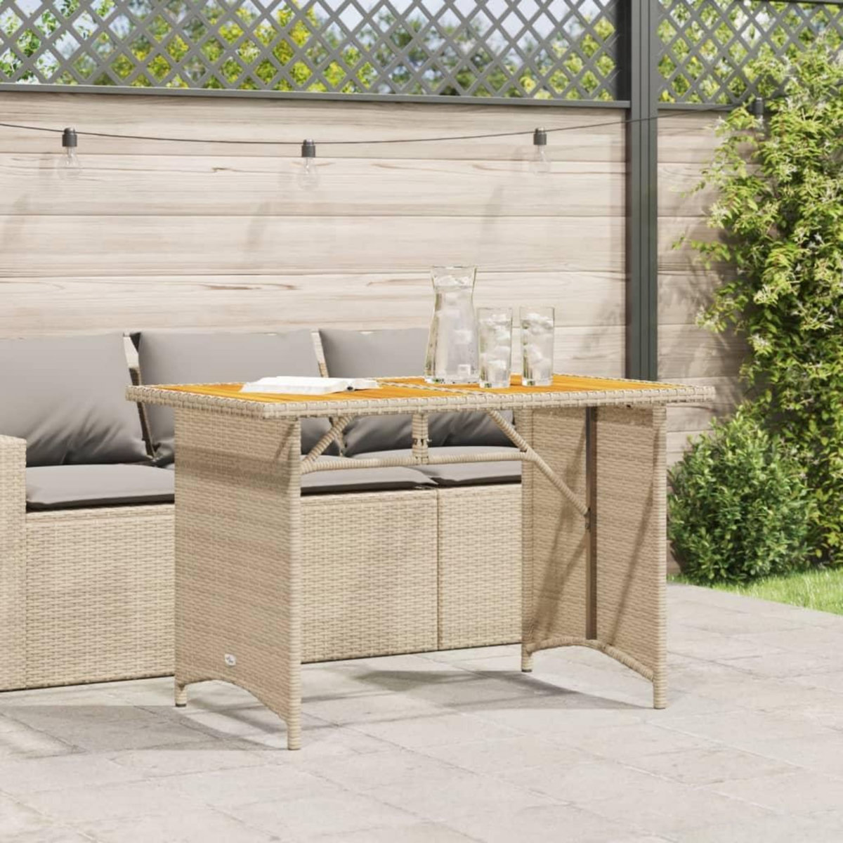 VIDAXL Table de jardin avec dessus en bois noir 110x68x70 cm rotin