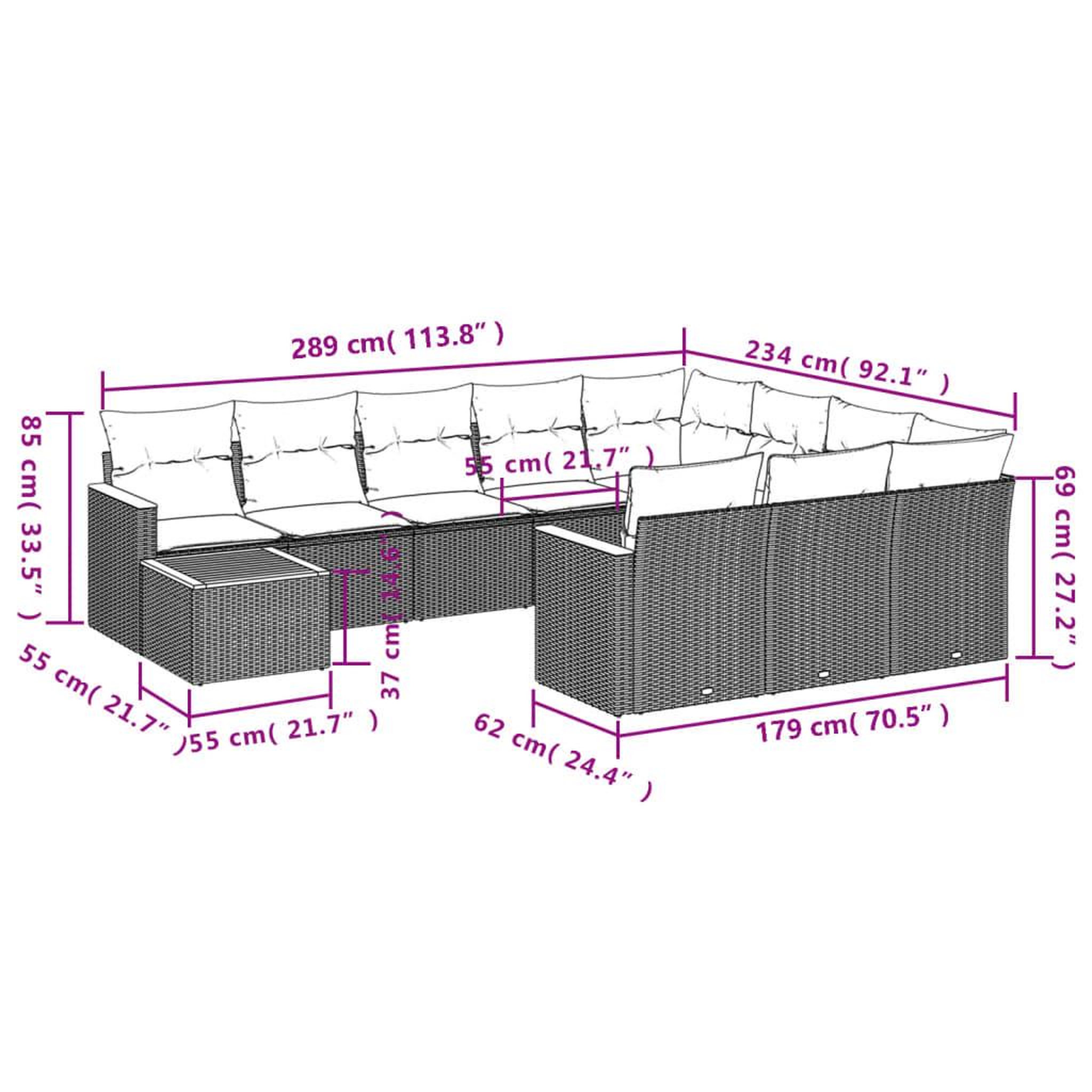 Voir la diapositive 3 : VIDAXL Salon de jardin 11 pcs avec coussins noir resine tressee