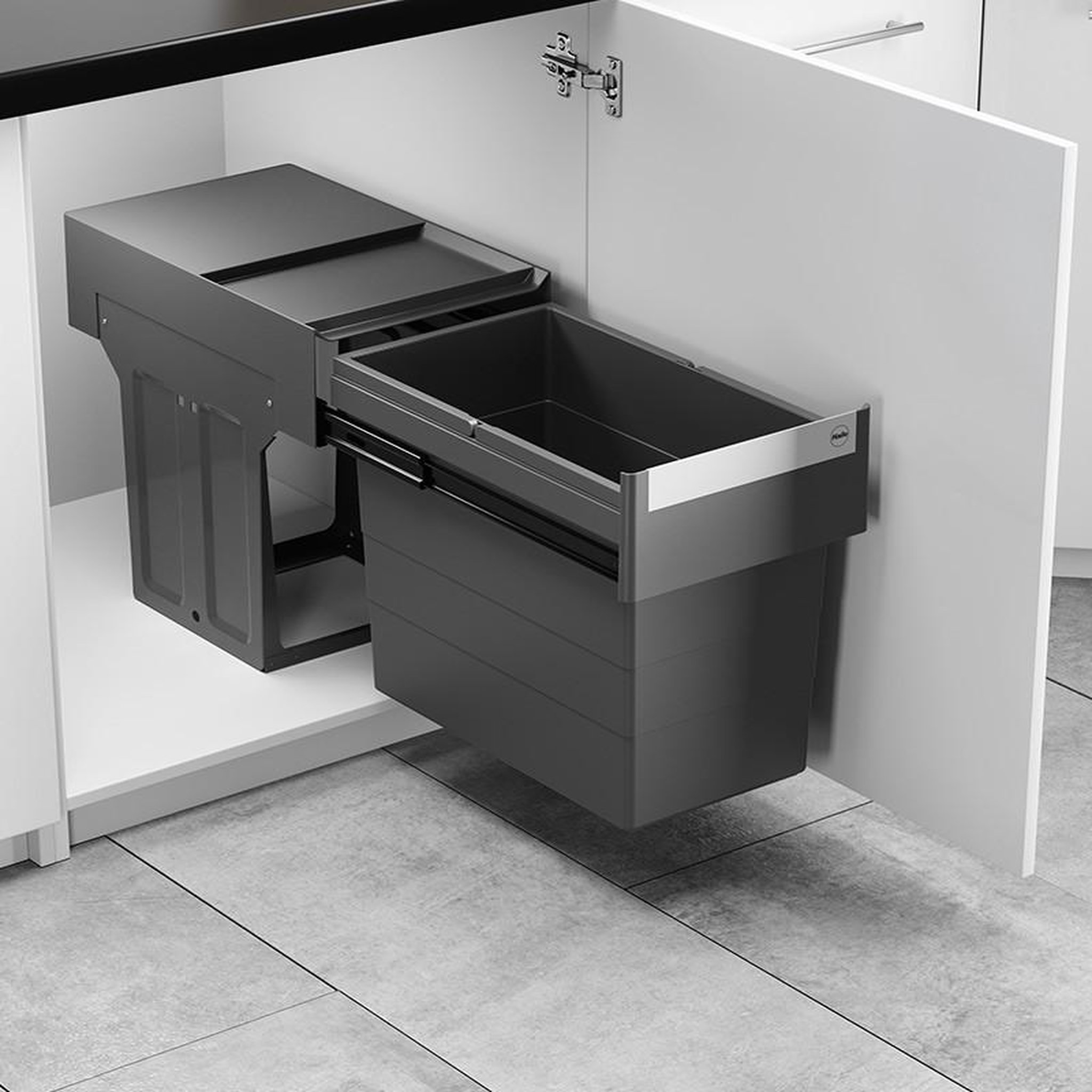 Voir la diapositive 3 : HAILO Poubelle de cuisine encastrable 28l hailo as tandem