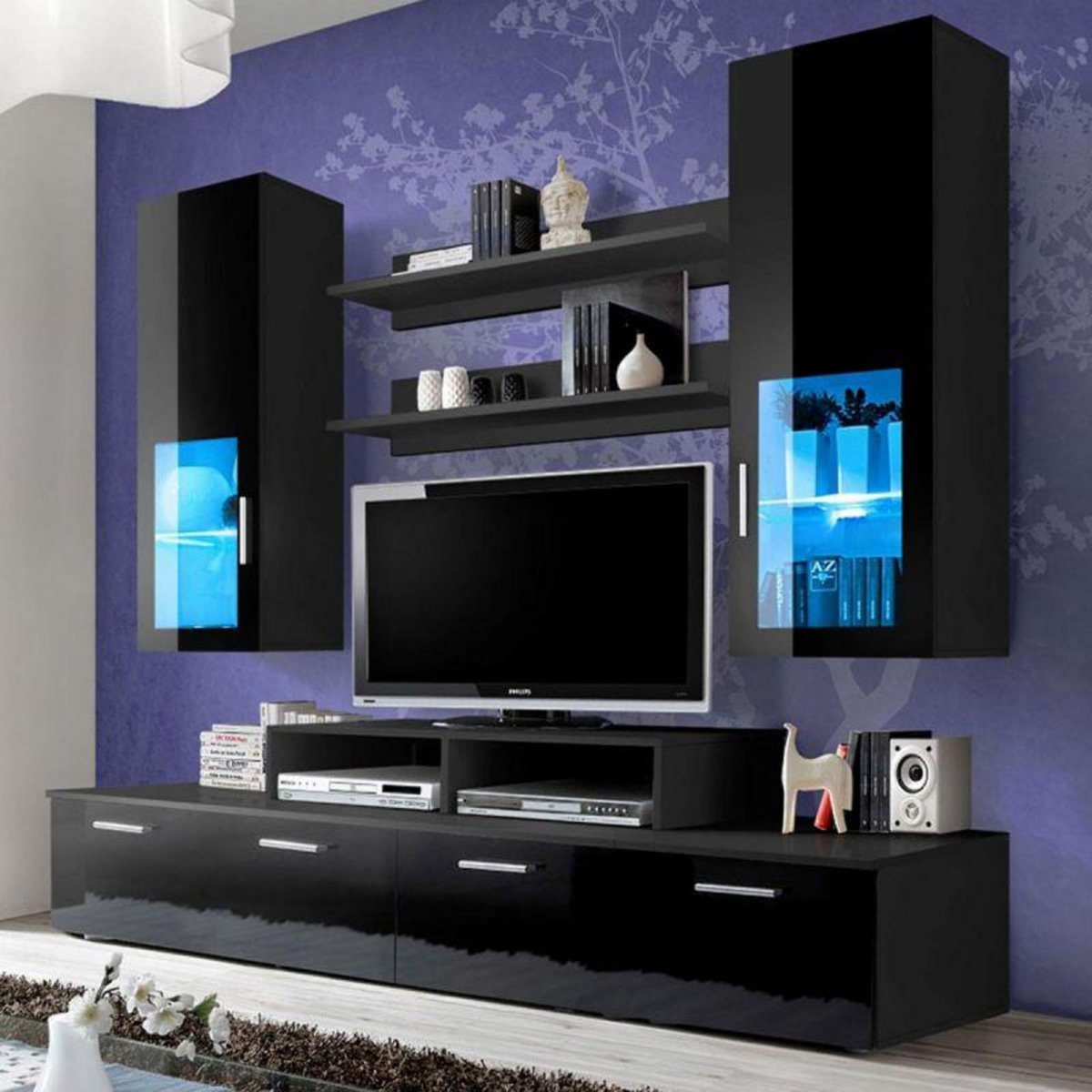 Paris Prix Meuble TV Mural Design  Mini  200cm Noir