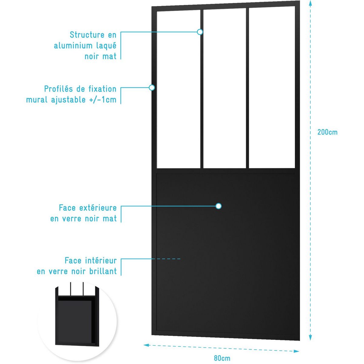 Aurlane Paroi de douche RETOUR PAROI FABRIK 80 X 200 cm