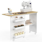 ID MARKET Table de couture pliable à roulettes meuble pour machine à coudre avec 4 étagères