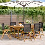 VIDAXL Ensemble a manger de jardin 7 pcs noir rotin et bois massif