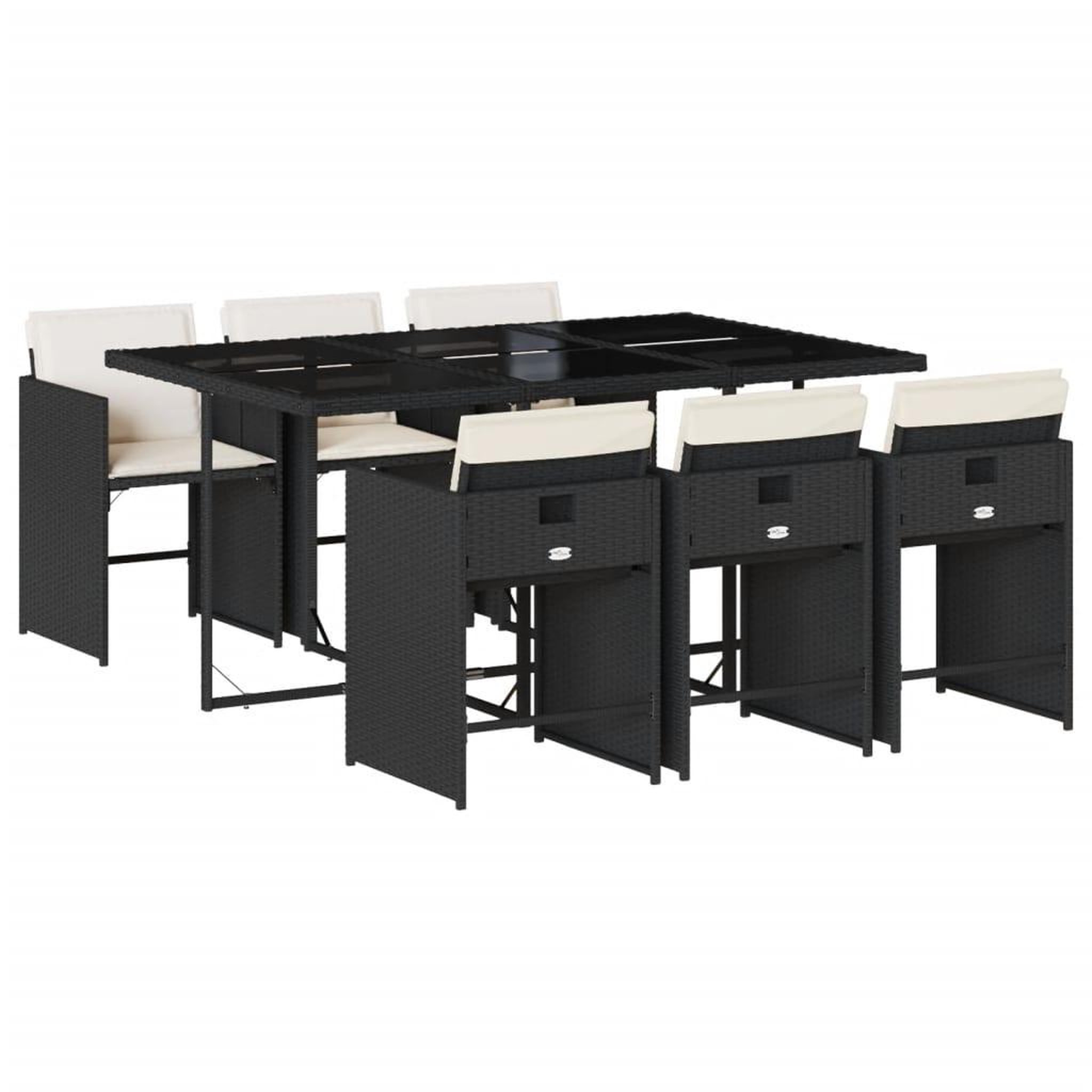 Voir la diapositive 2 : VIDAXL Ensemble a manger de jardin coussins 7pcs Noir Resine tressee