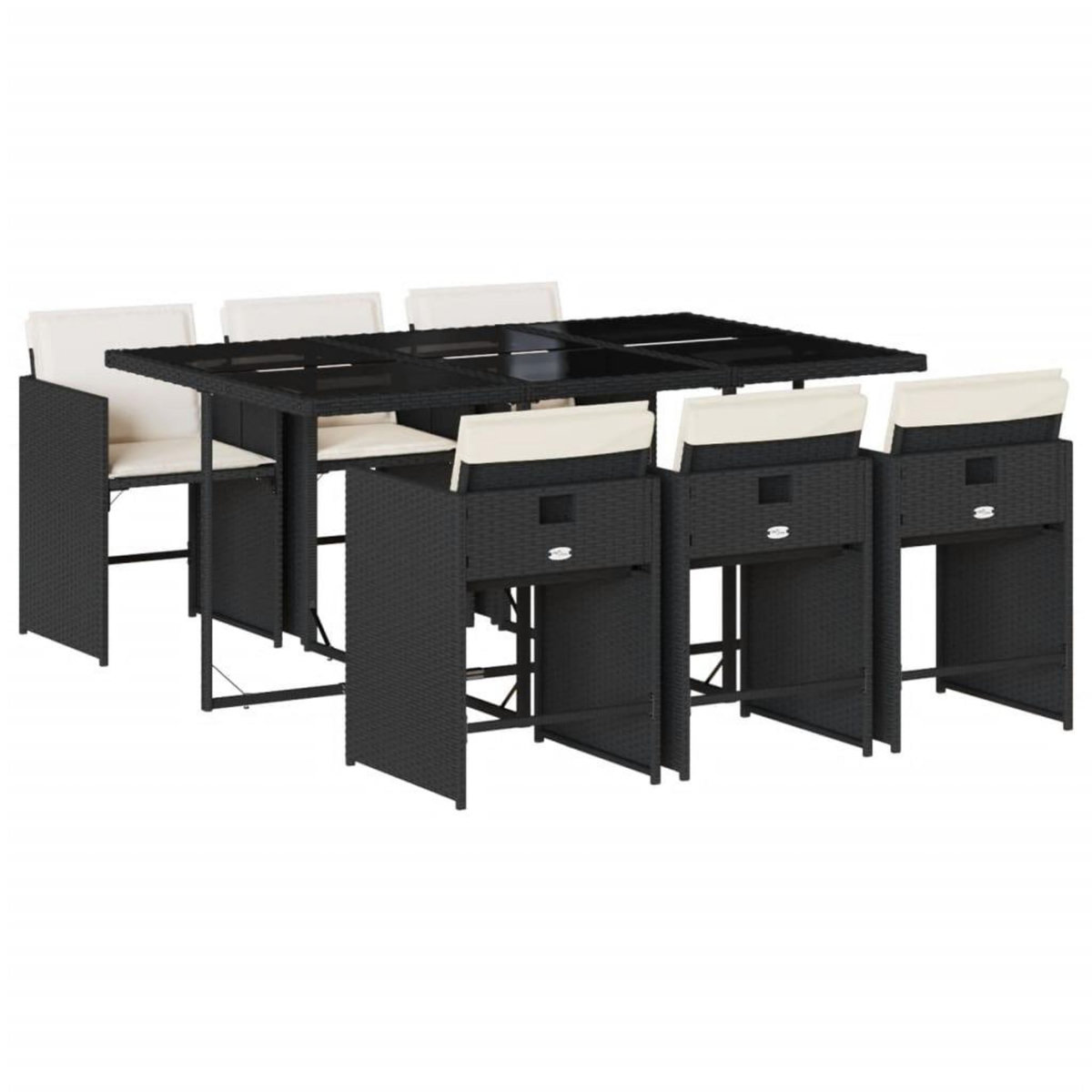 VIDAXL Ensemble a manger de jardin coussins 7pcs Noir Resine tressee