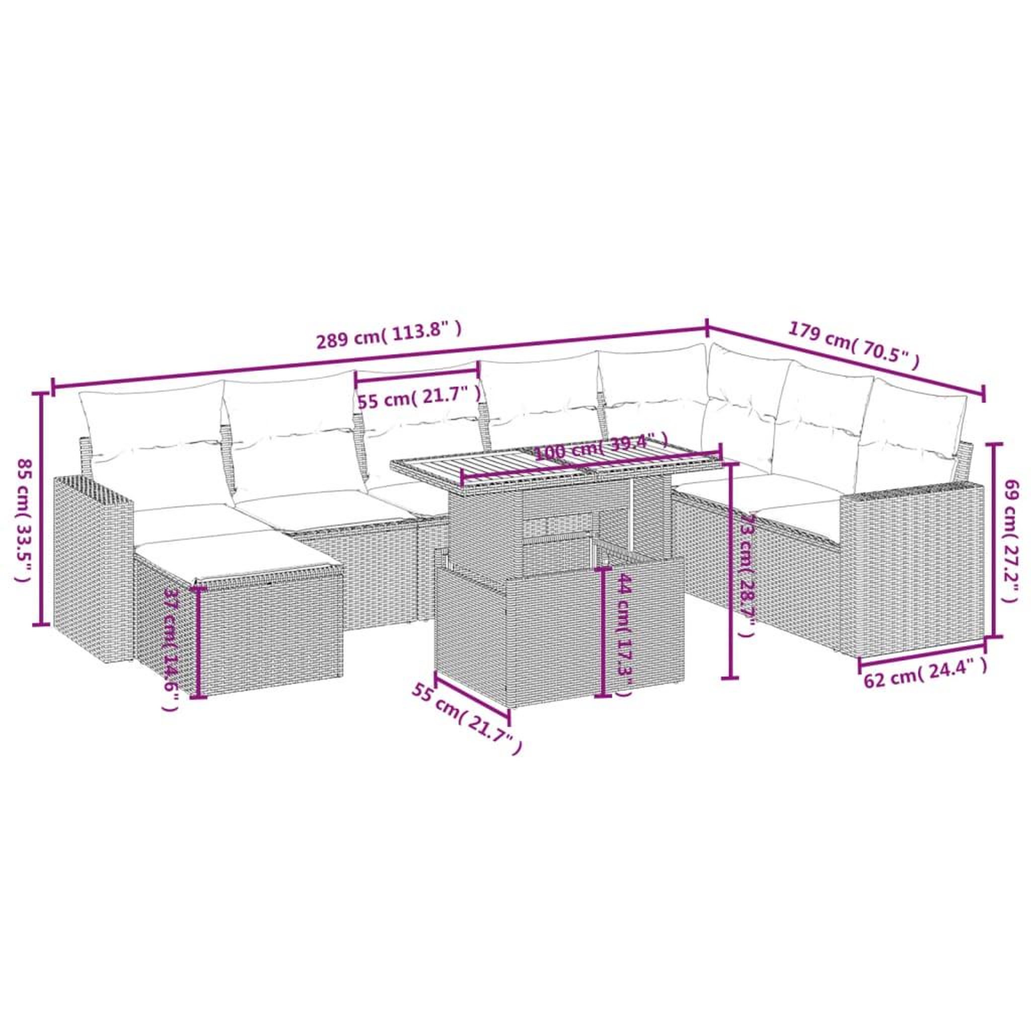 Voir la diapositive 4 : VIDAXL Salon de jardin avec coussins 9 pcs beige resine tressee