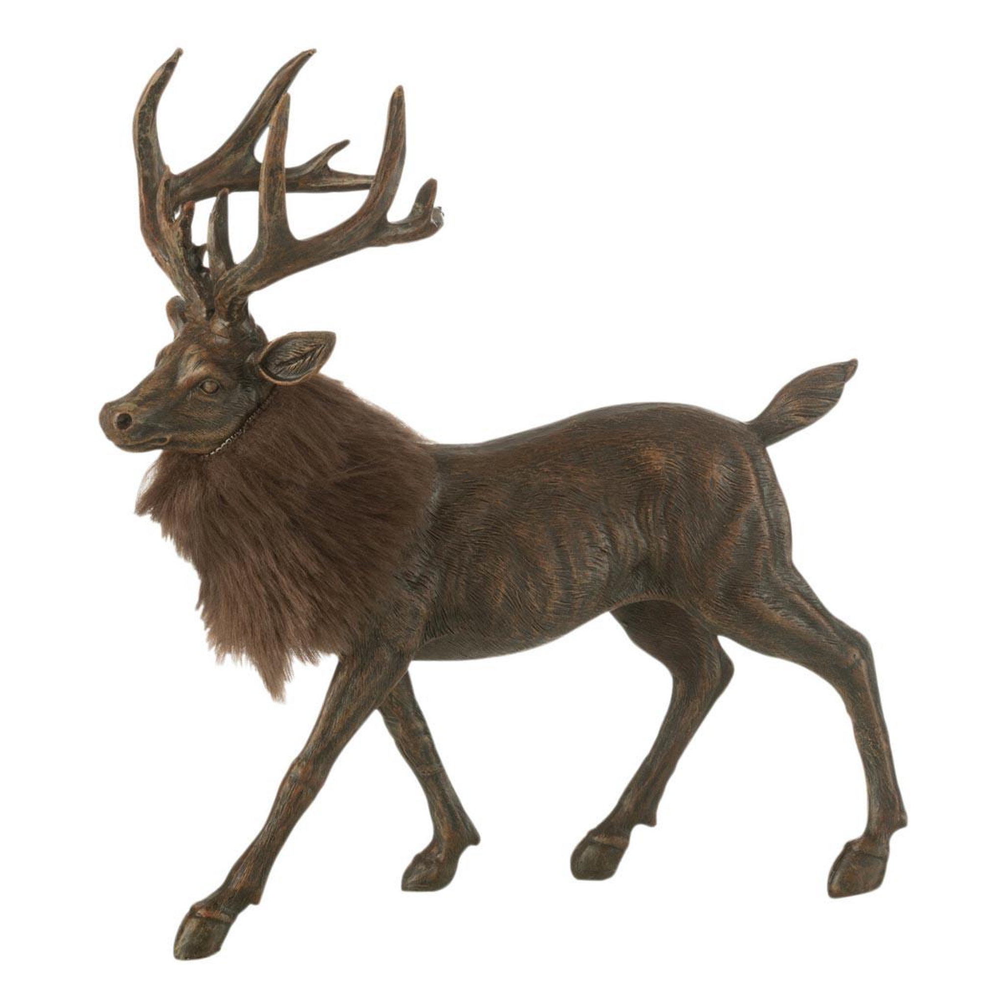 J-LINE Statuette Déco Cerf  Imitation Fourrure  24cm Marron
