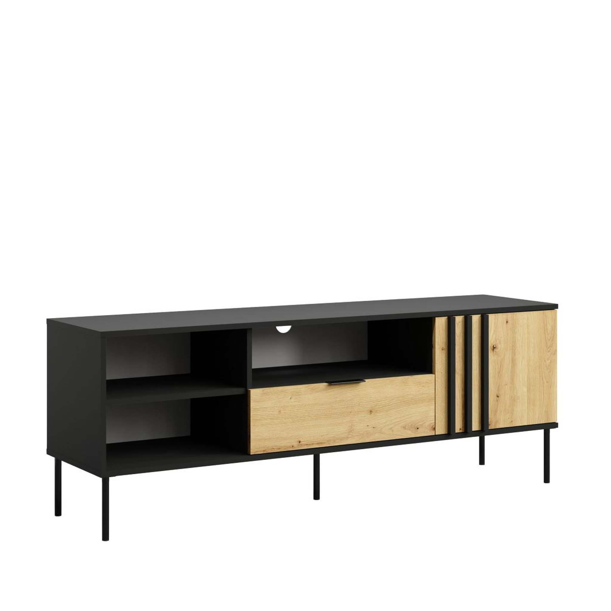 JLC KREATION Meuble tv moderne noir et bois 160cm irina