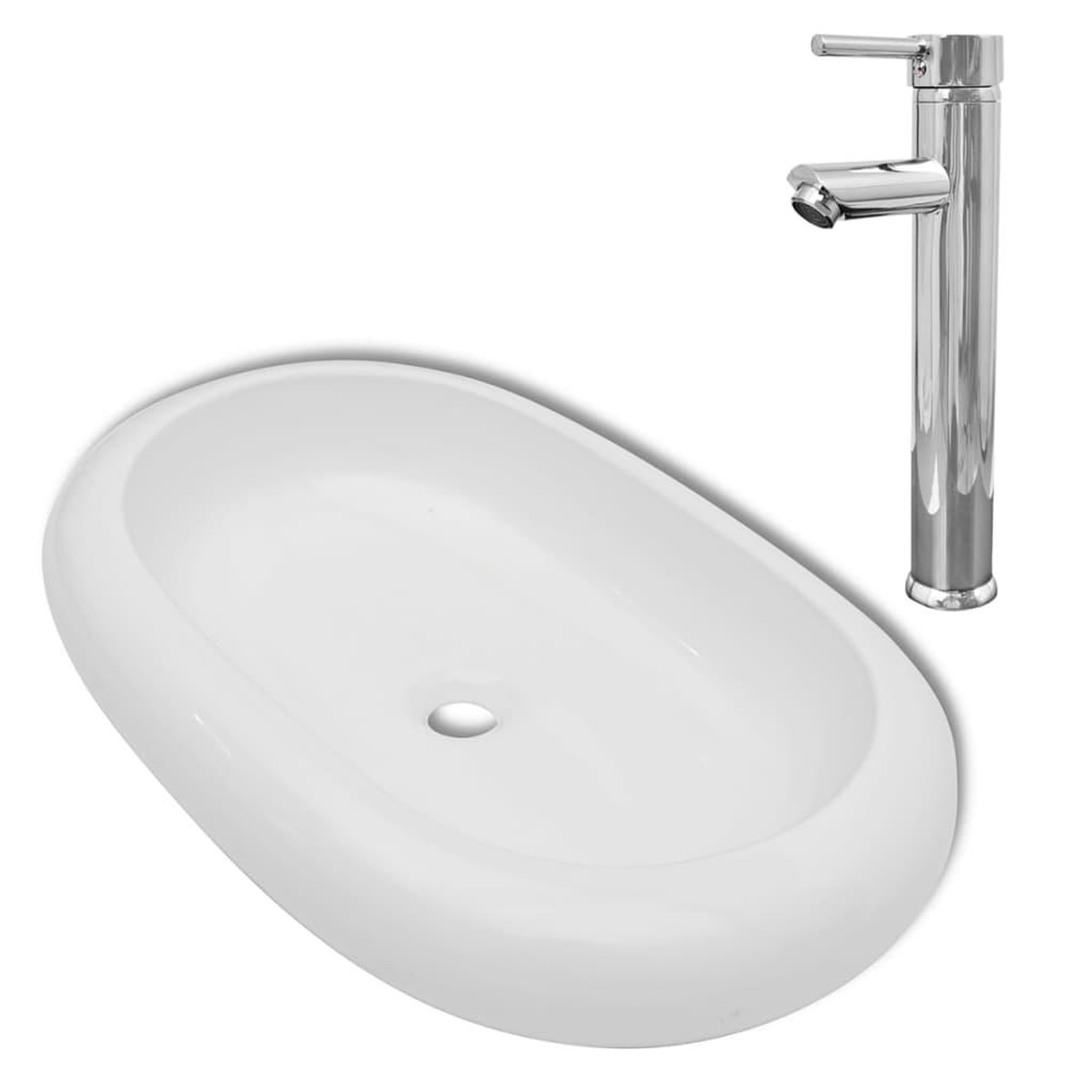 Voir la diapositive 2 : VIDAXL Lavabo de salle de bain avec mitigeur Ceramique Ovale Blanc