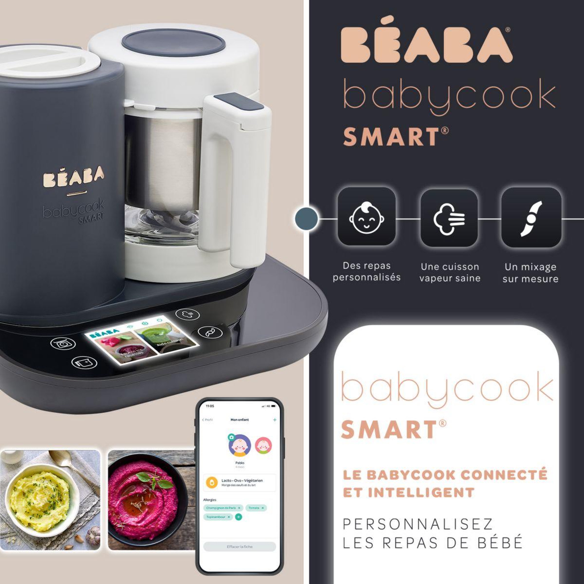 Voir la diapositive 2 : BEABA Mixeur cuiseur bébé babycook smart - gris anthracite