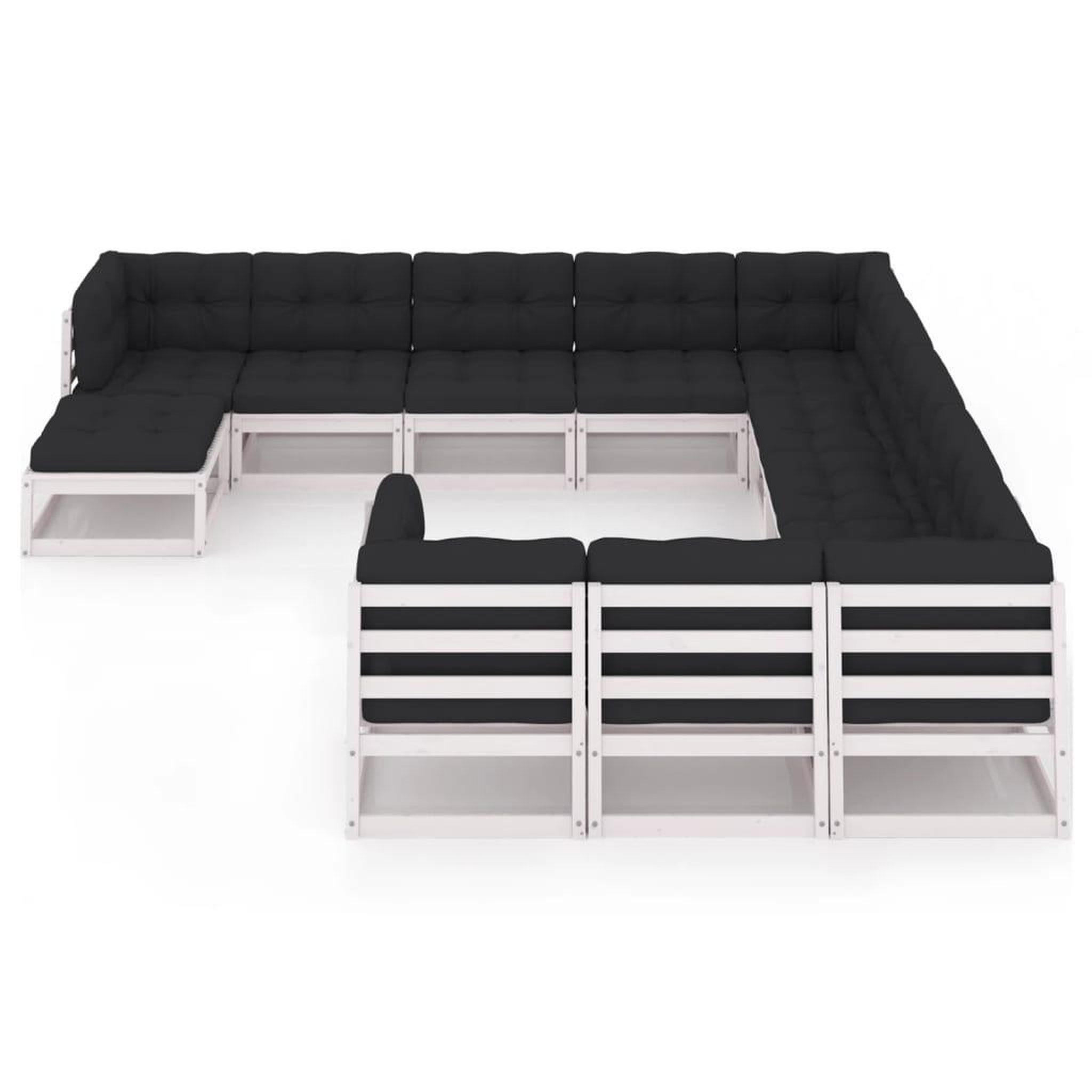 Voir la diapositive 3 : VIDAXL Salon de jardin 12 pcs avec coussins Blanc Bois de pin massif