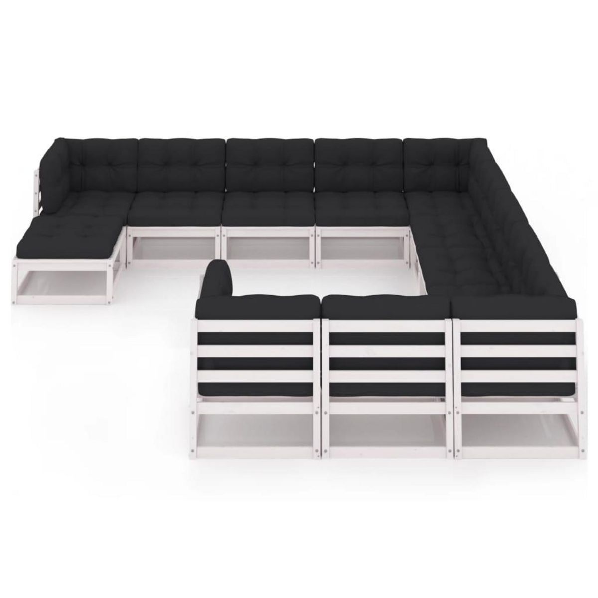 VIDAXL Salon de jardin 12 pcs avec coussins Blanc Bois de pin massif